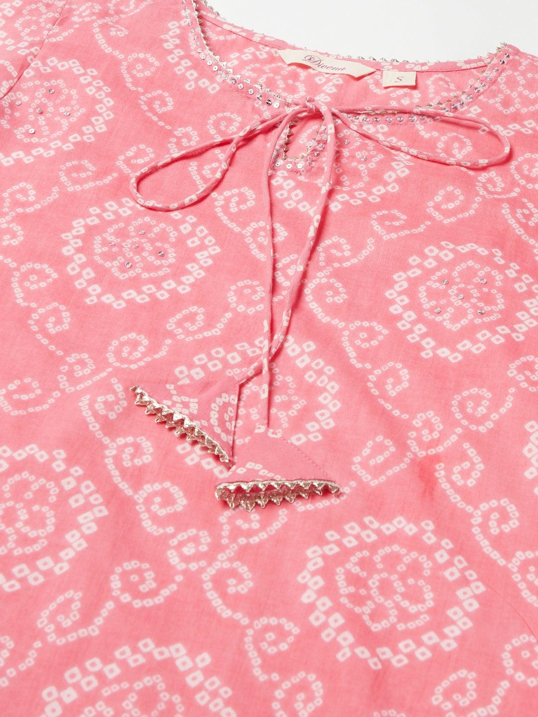 Jamal Jamaloo Baby Pink Bandhej Straight Kurta - Jamal Jamaloo
