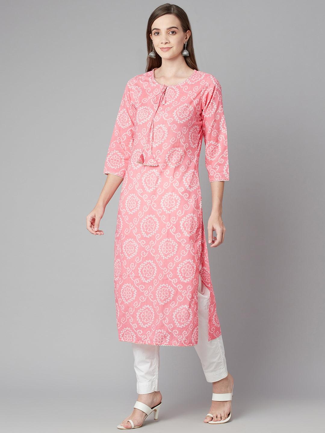 Jamal Jamaloo Baby Pink Bandhej Straight Kurta - Jamal Jamaloo