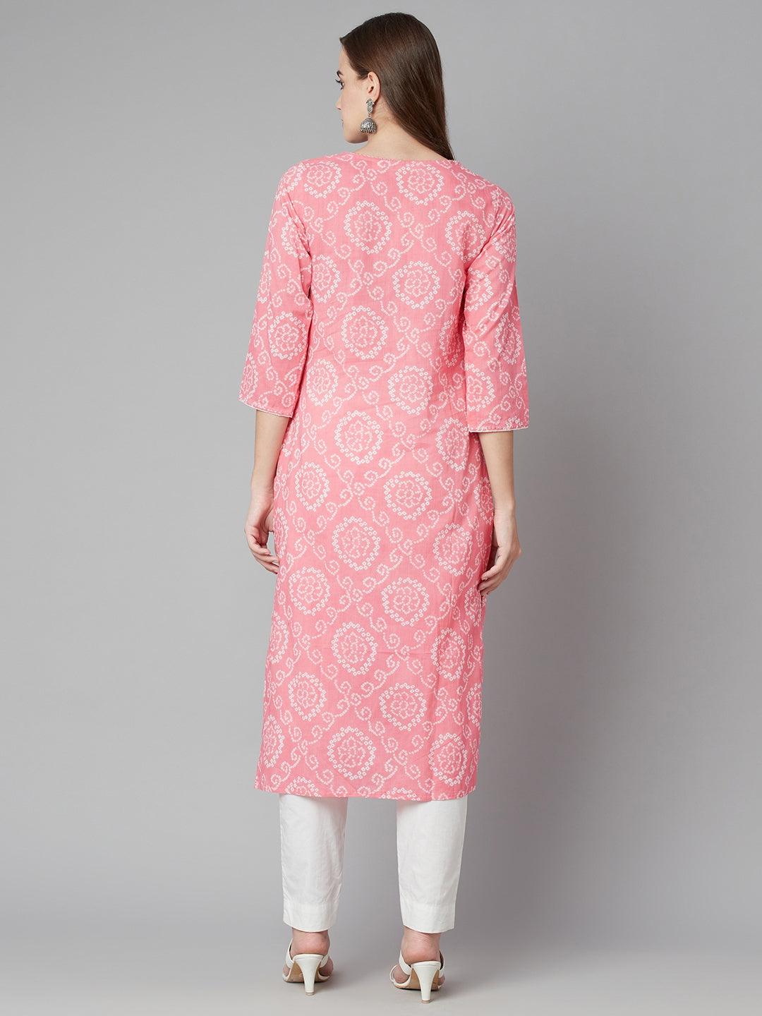 Jamal Jamaloo Baby Pink Bandhej Straight Kurta - Jamal Jamaloo