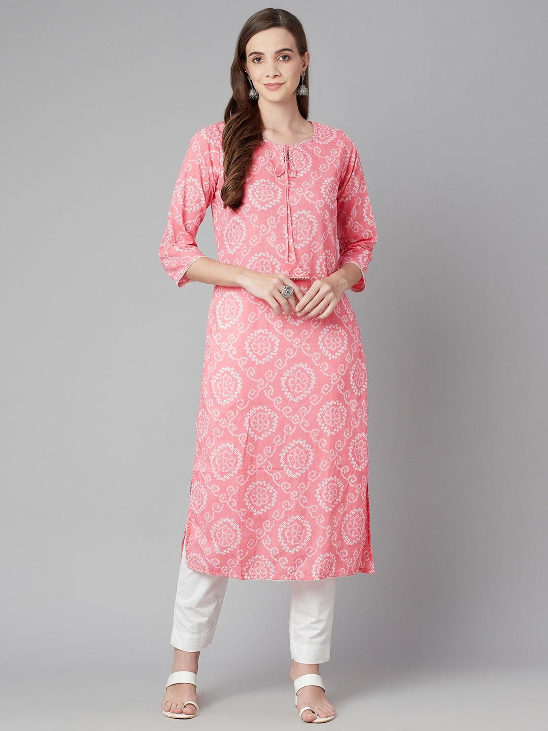 Jamal Jamaloo Baby Pink Bandhej Straight Kurta - Jamal Jamaloo