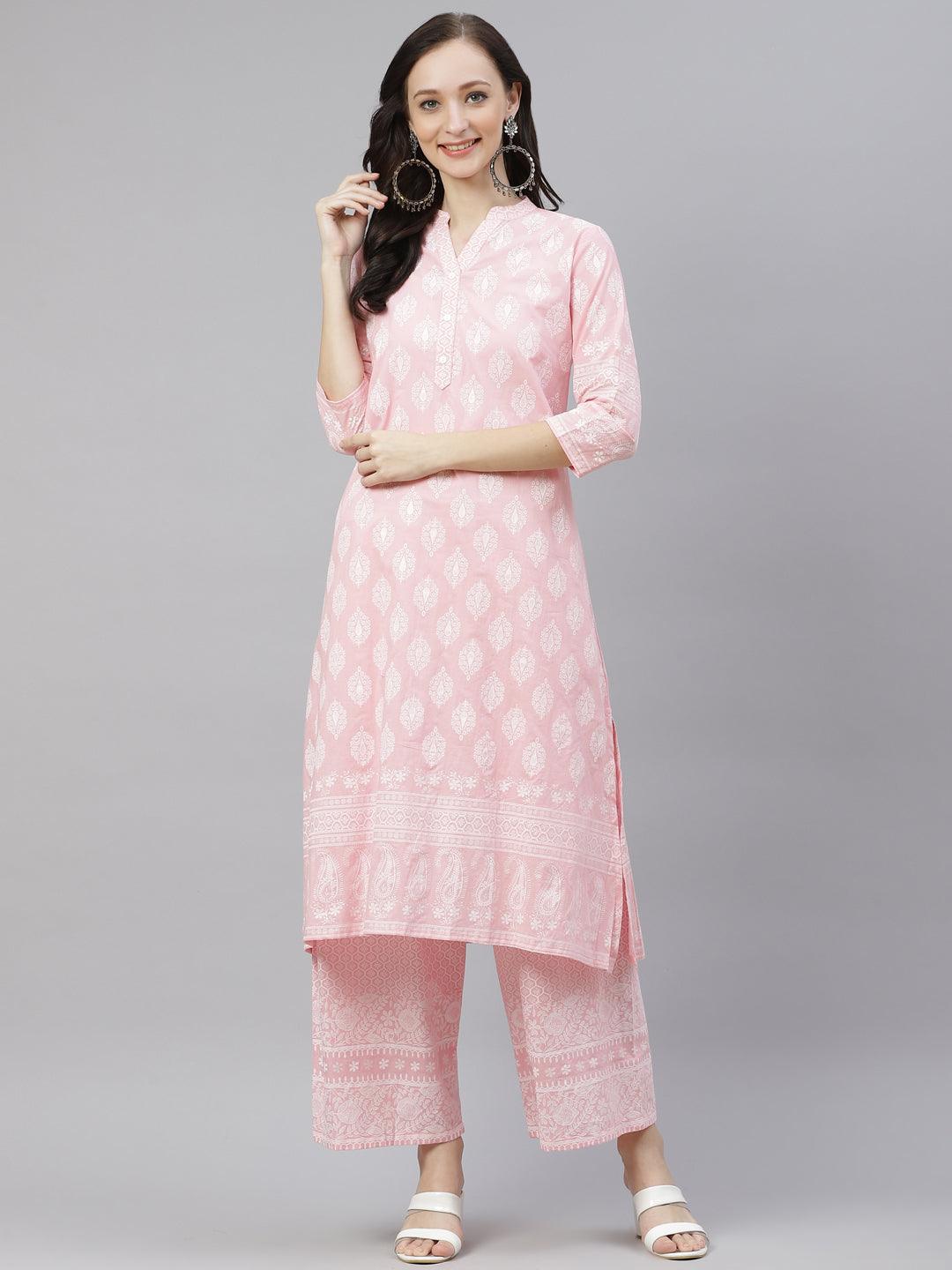Jamal Jamaloo Baby Pink Cotton Kurta Palazzo Set - Jamal Jamaloo