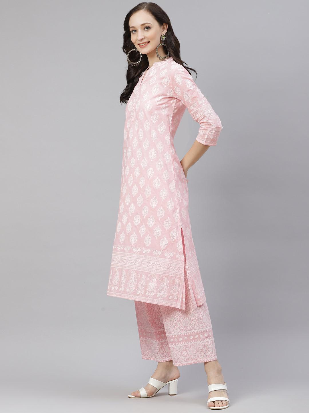 Jamal Jamaloo Baby Pink Cotton Kurta Palazzo Set - Jamal Jamaloo