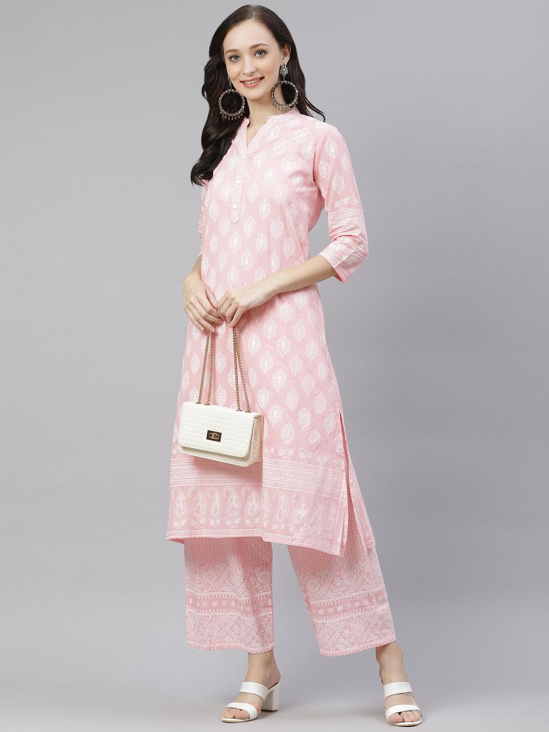 Jamal Jamaloo Baby Pink Cotton Kurta Palazzo Set - Jamal Jamaloo