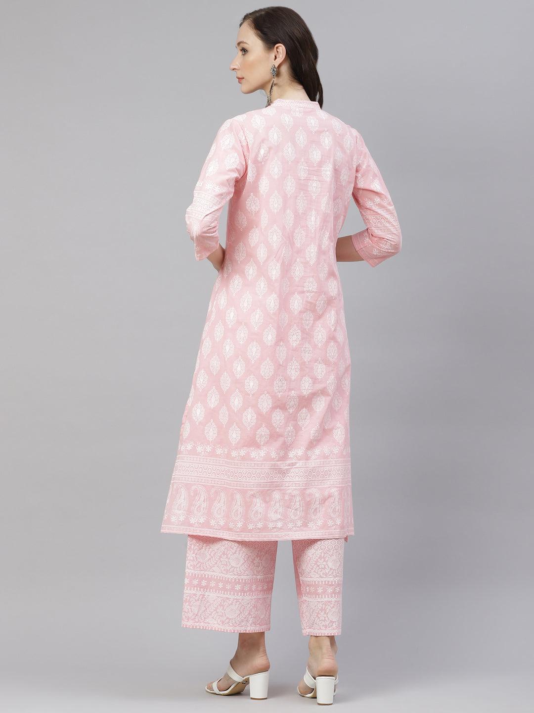 Jamal Jamaloo Baby Pink Cotton Kurta Palazzo Set - Jamal Jamaloo