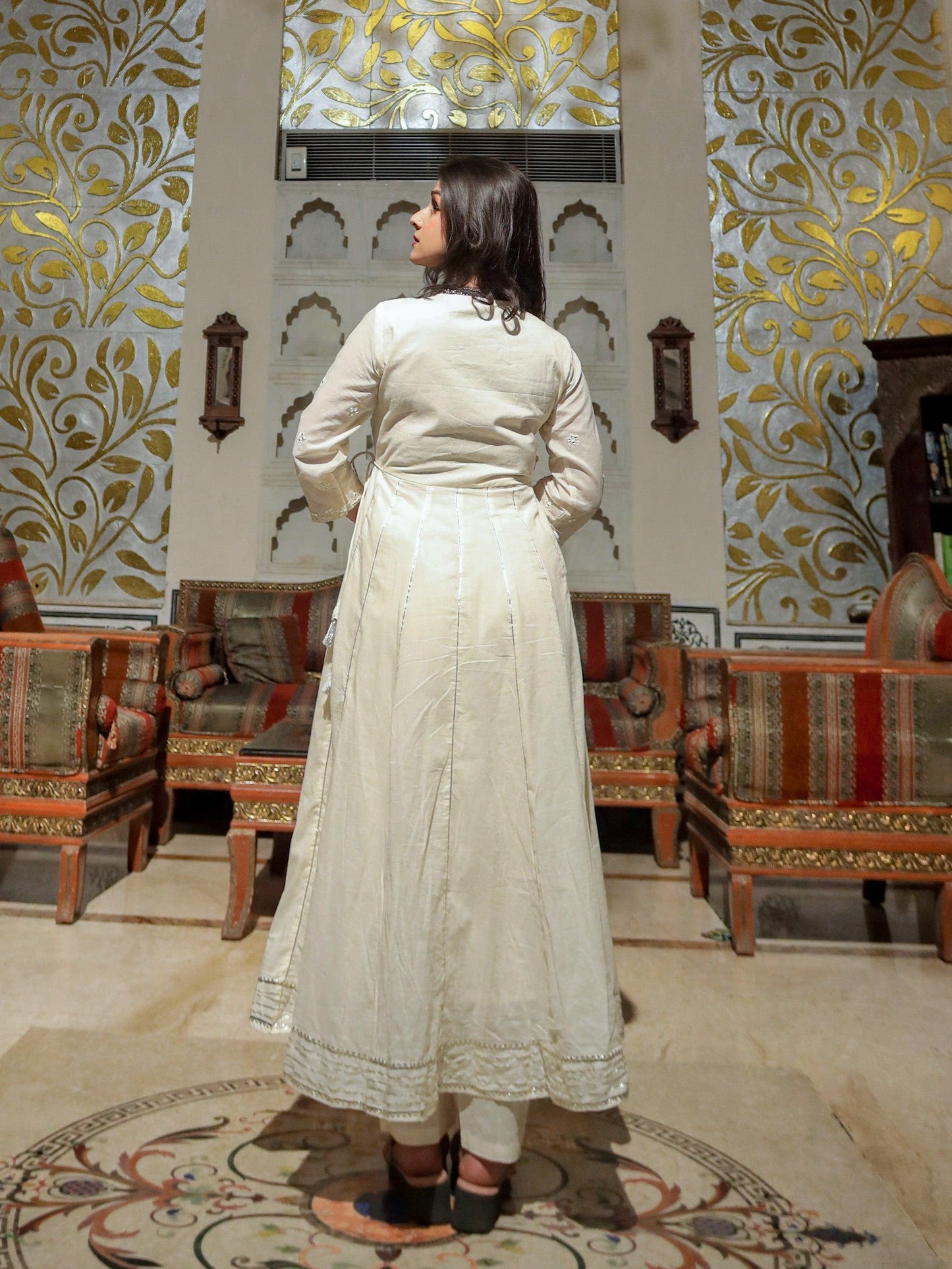 Jamal Jamaloo Off White Cotton Anarkali kurta Pant Set - Jamal Jamalooworld.com