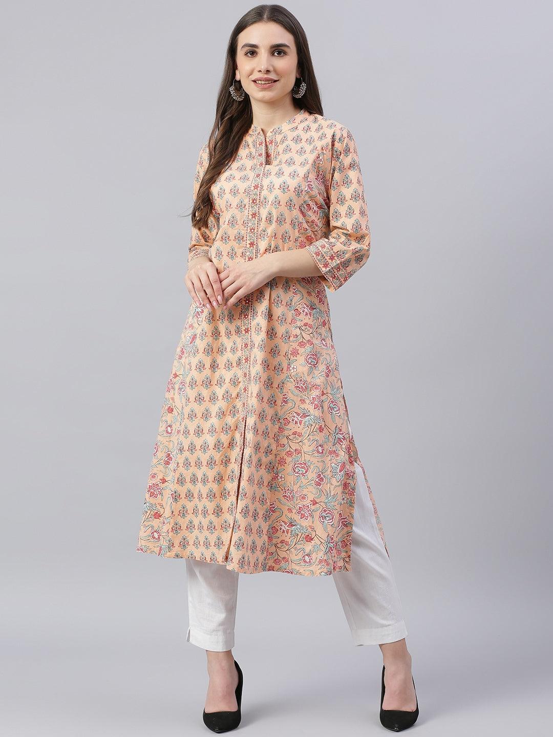 Jamal Jamaloo Jamal Jamaloo Peach Cotton A-line Kurta - Jamal Jamaloo