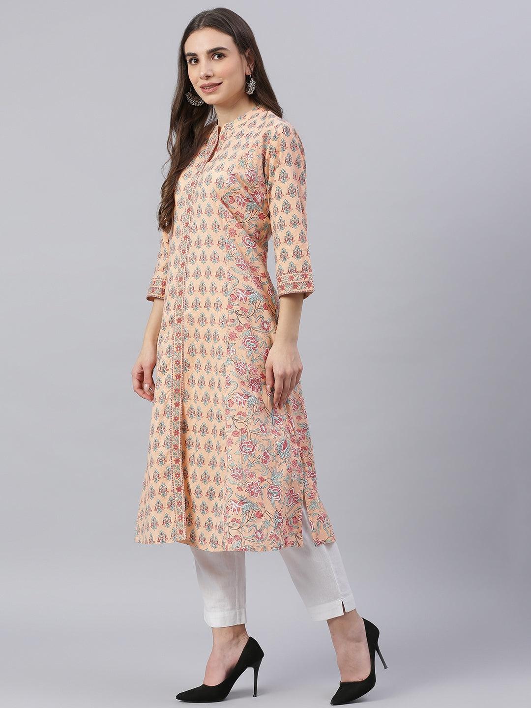 Jamal Jamaloo Jamal Jamaloo Peach Cotton A-line Kurta - Jamal Jamaloo