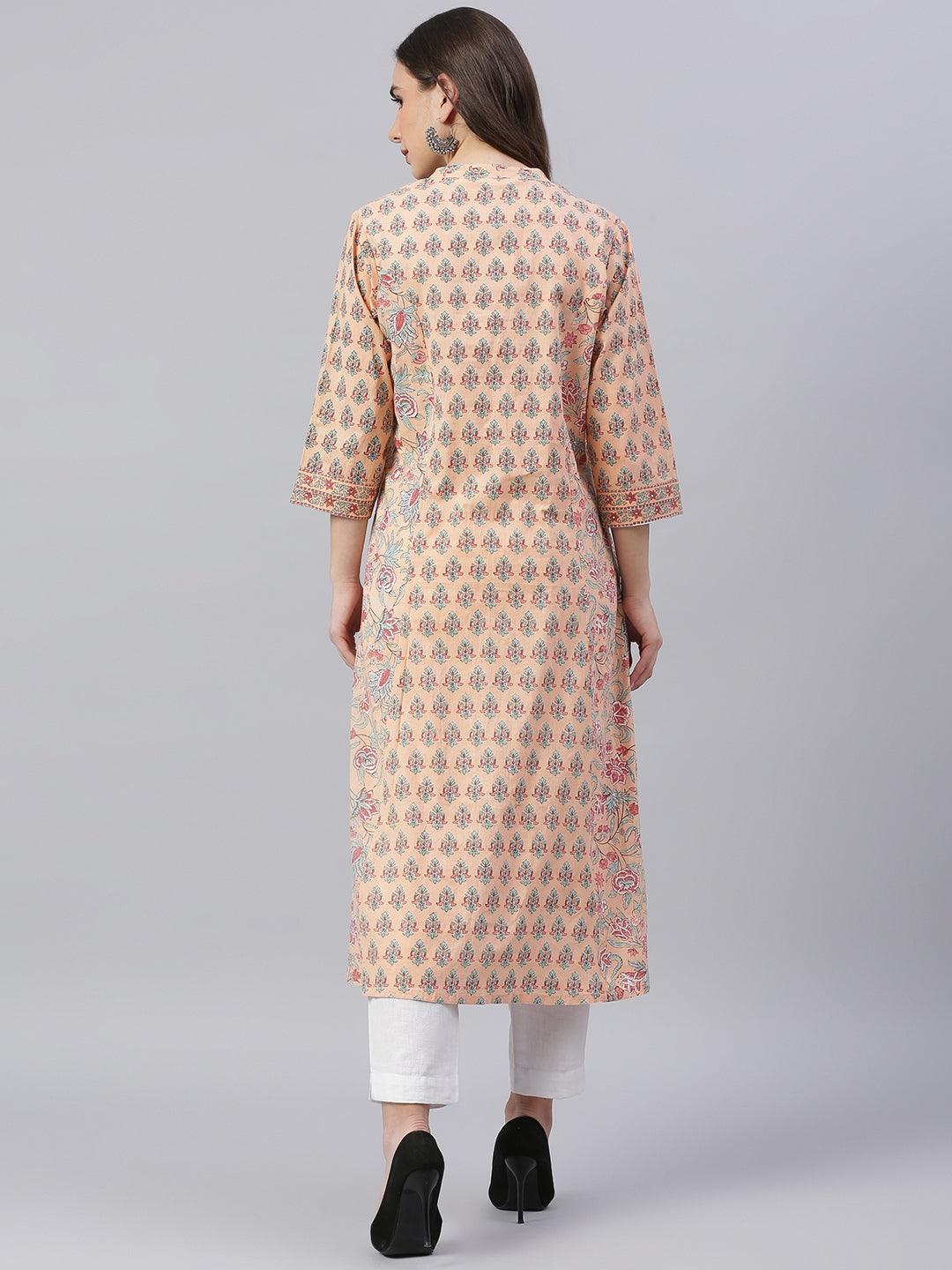 Jamal Jamaloo Jamal Jamaloo Peach Cotton A-line Kurta - Jamal Jamaloo