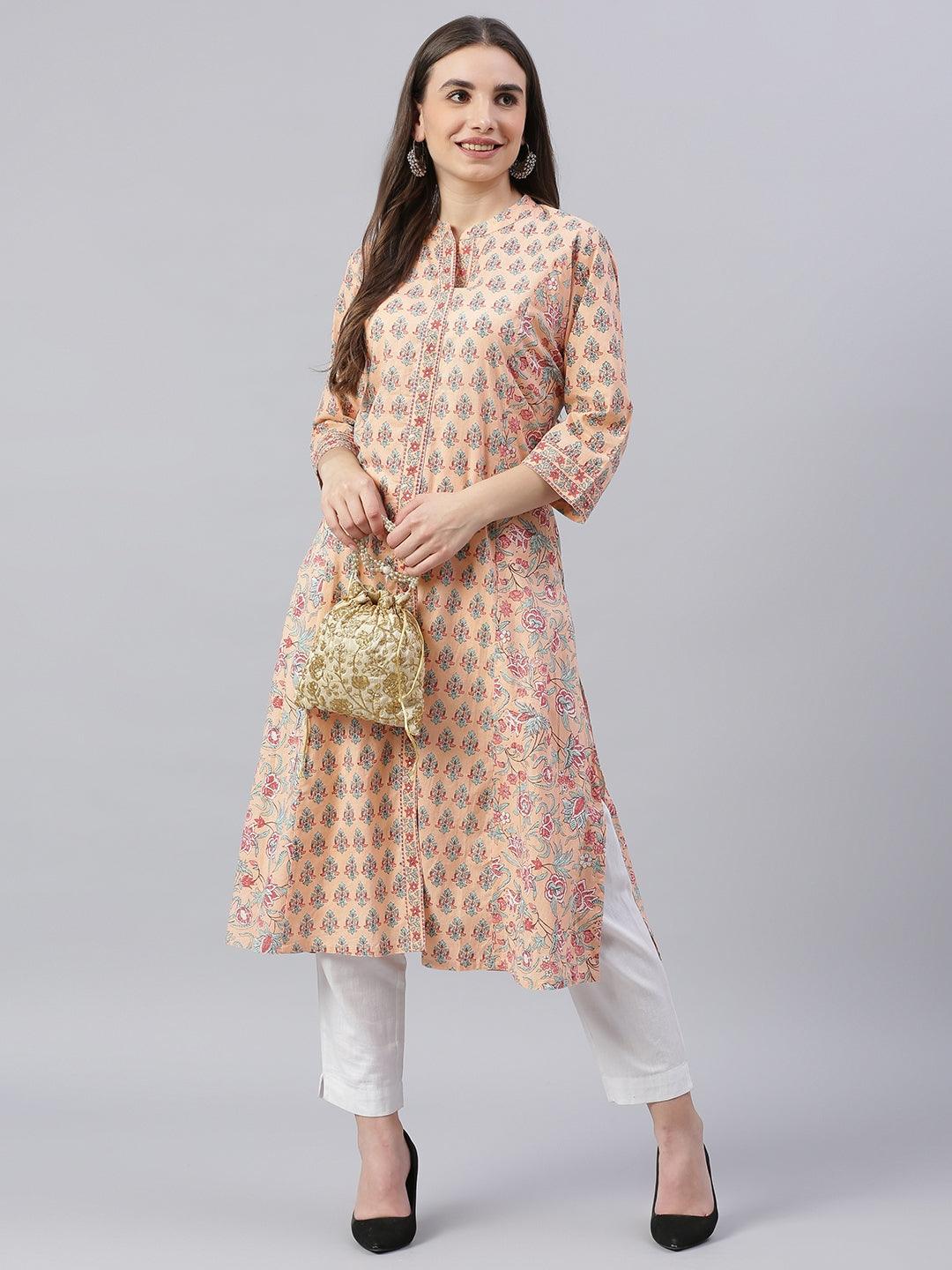 Jamal Jamaloo Jamal Jamaloo Peach Cotton A-line Kurta - Jamal Jamaloo