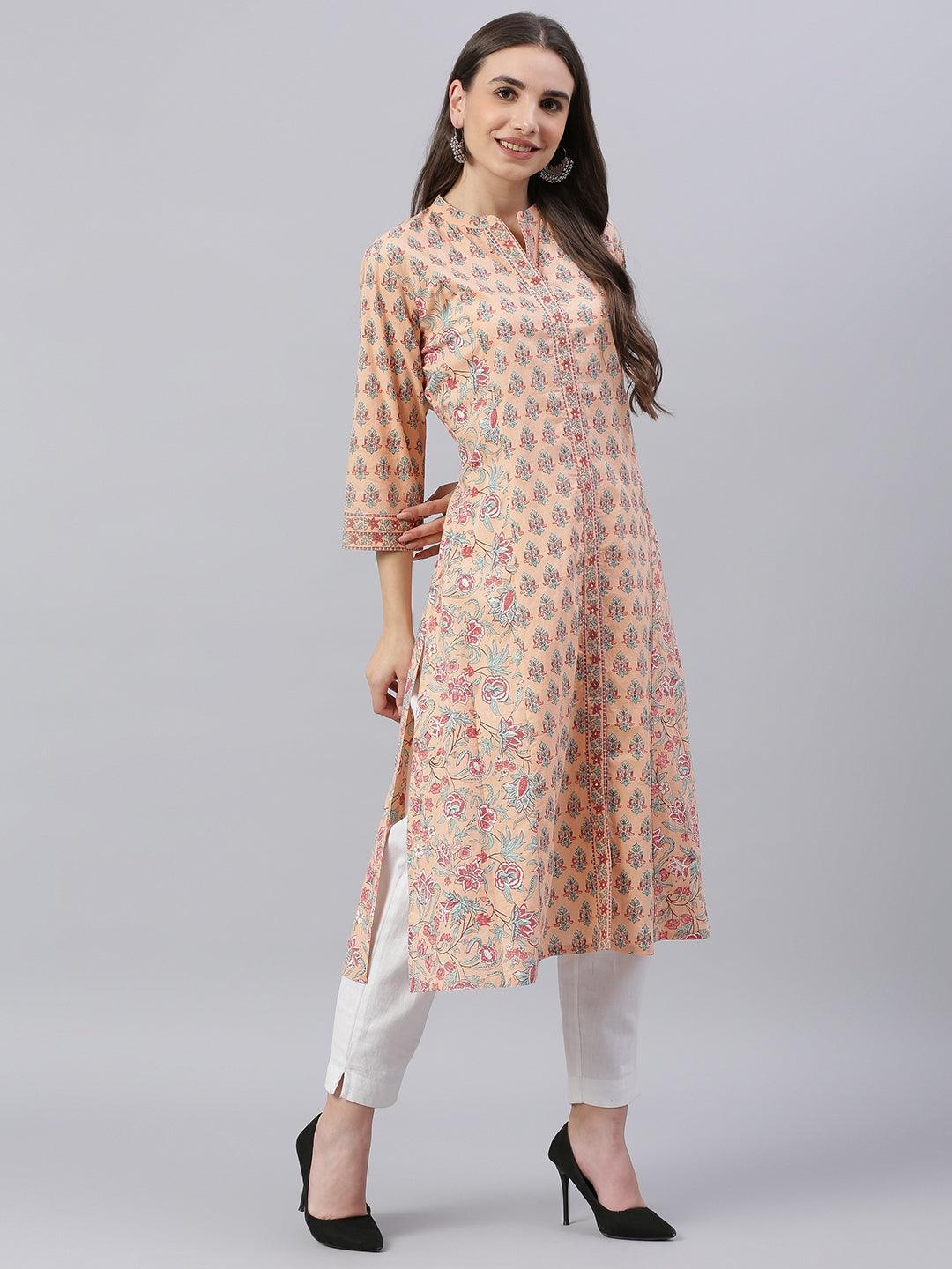 Jamal Jamaloo Jamal Jamaloo Peach Cotton A-line Kurta - Jamal Jamaloo