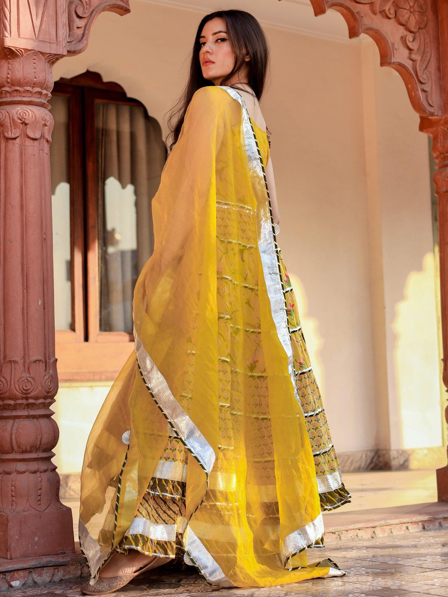 Jamal Jamaloo Yellow Cotton Sleeves less anarkali Skirt Set With Dupatta - Jamal Jamalooworld.com
