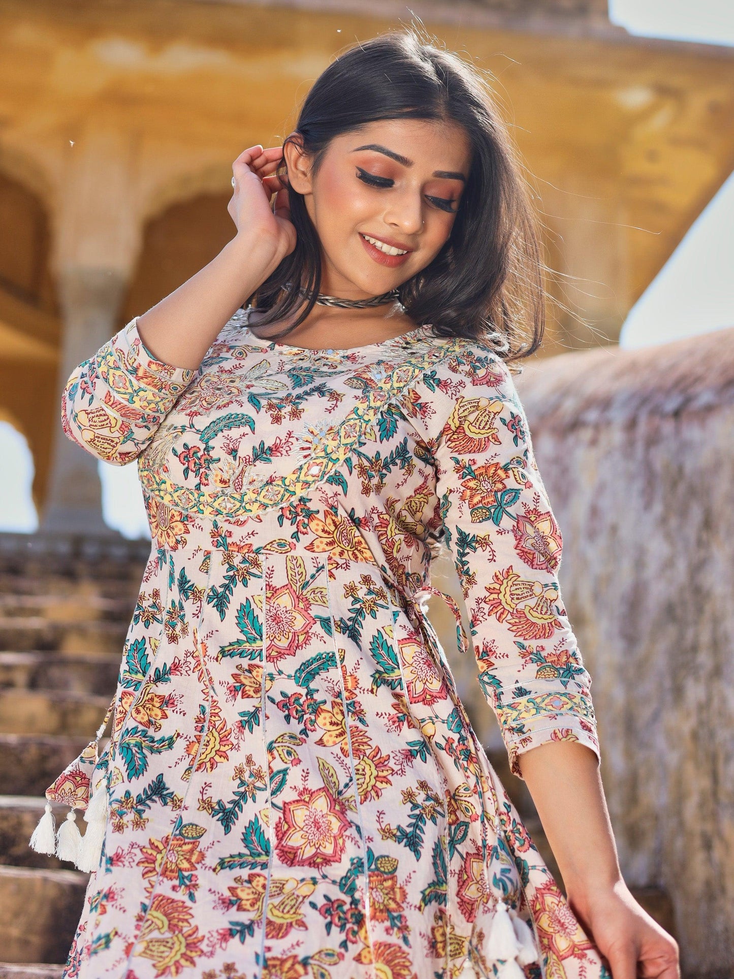 Jamal Jamaloo Off white Cotton Anarkali Kurta Pant Set - Jamal Jamalooworld.com