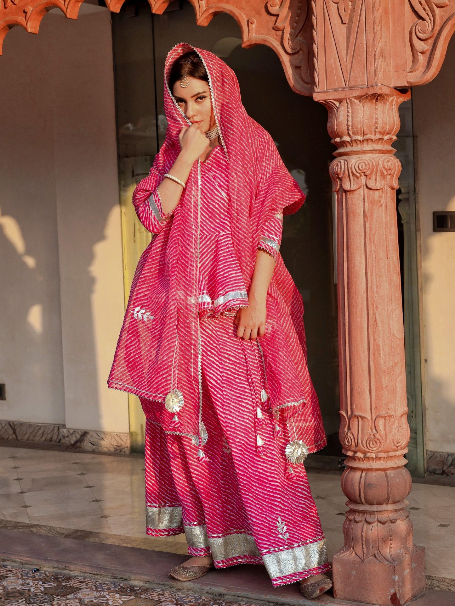 Jamal Jamaloo Pink Lehriya lehenga dupatta set - Jamal Jamalooworld.com