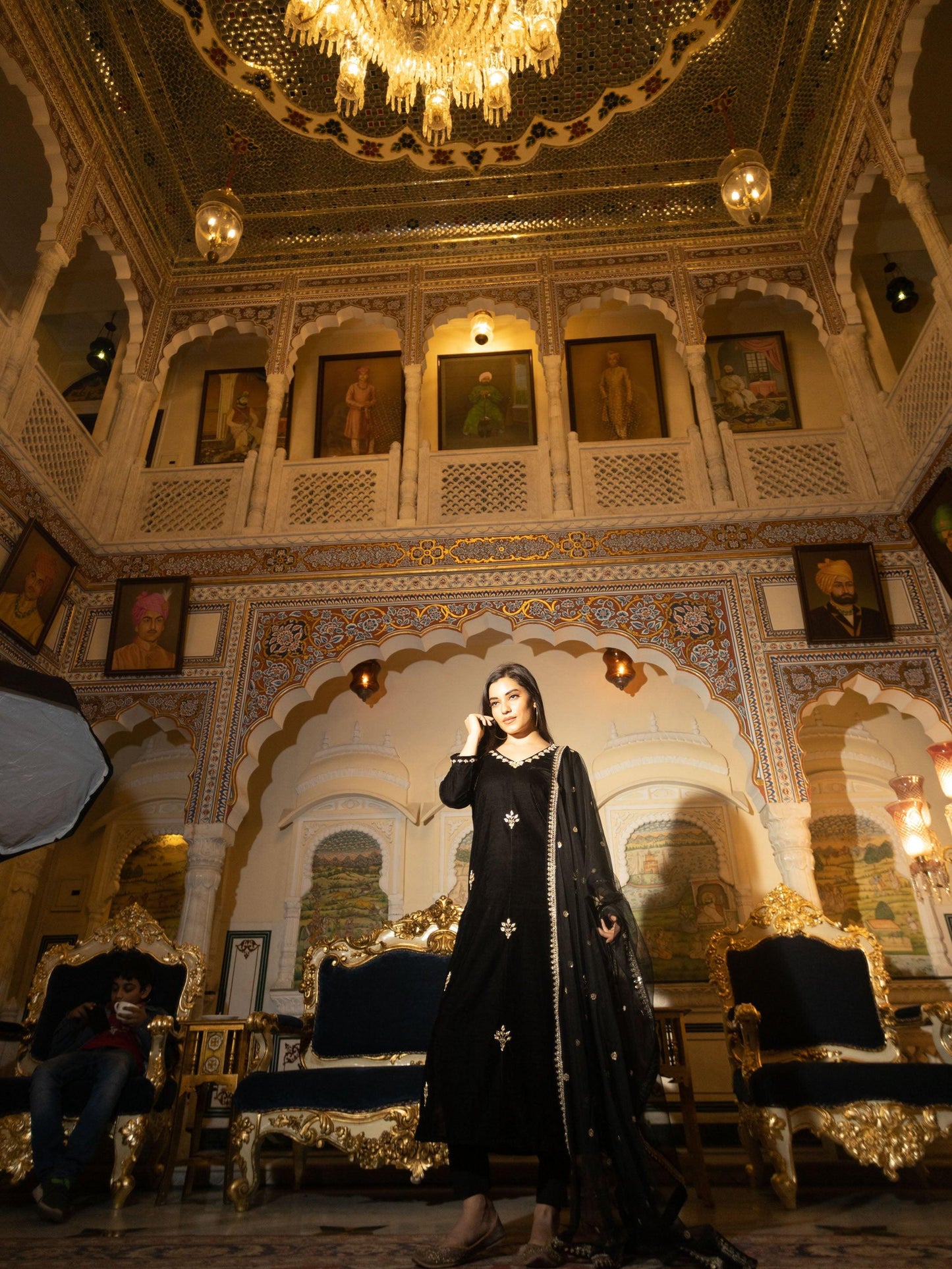 Jamal Jamaloo Black Velvet hand work Kurta pant With Net Dupatta set - Jamal Jamalooworld.com