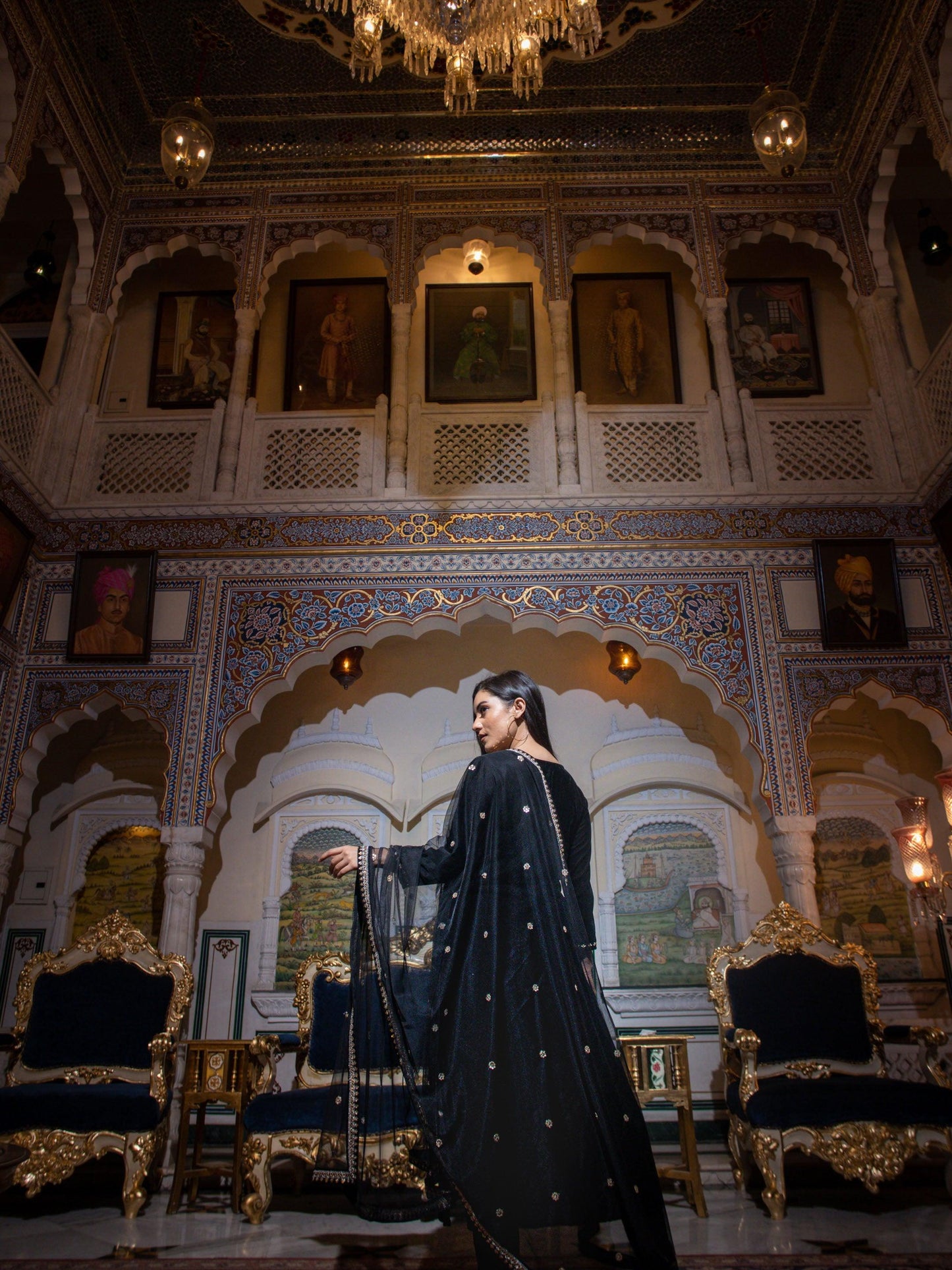 Jamal Jamaloo Black Velvet hand work Kurta pant With Net Dupatta set - Jamal Jamalooworld.com