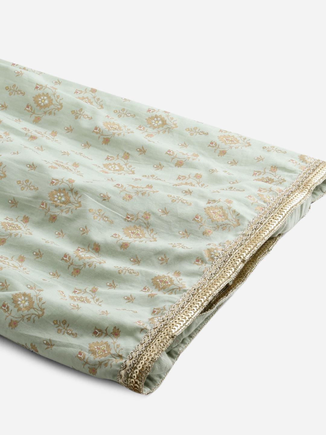 Jamal Jamaloo Sea Green Golden Printed Kurta Sharara set with Dupatta - Jamal Jamaloo