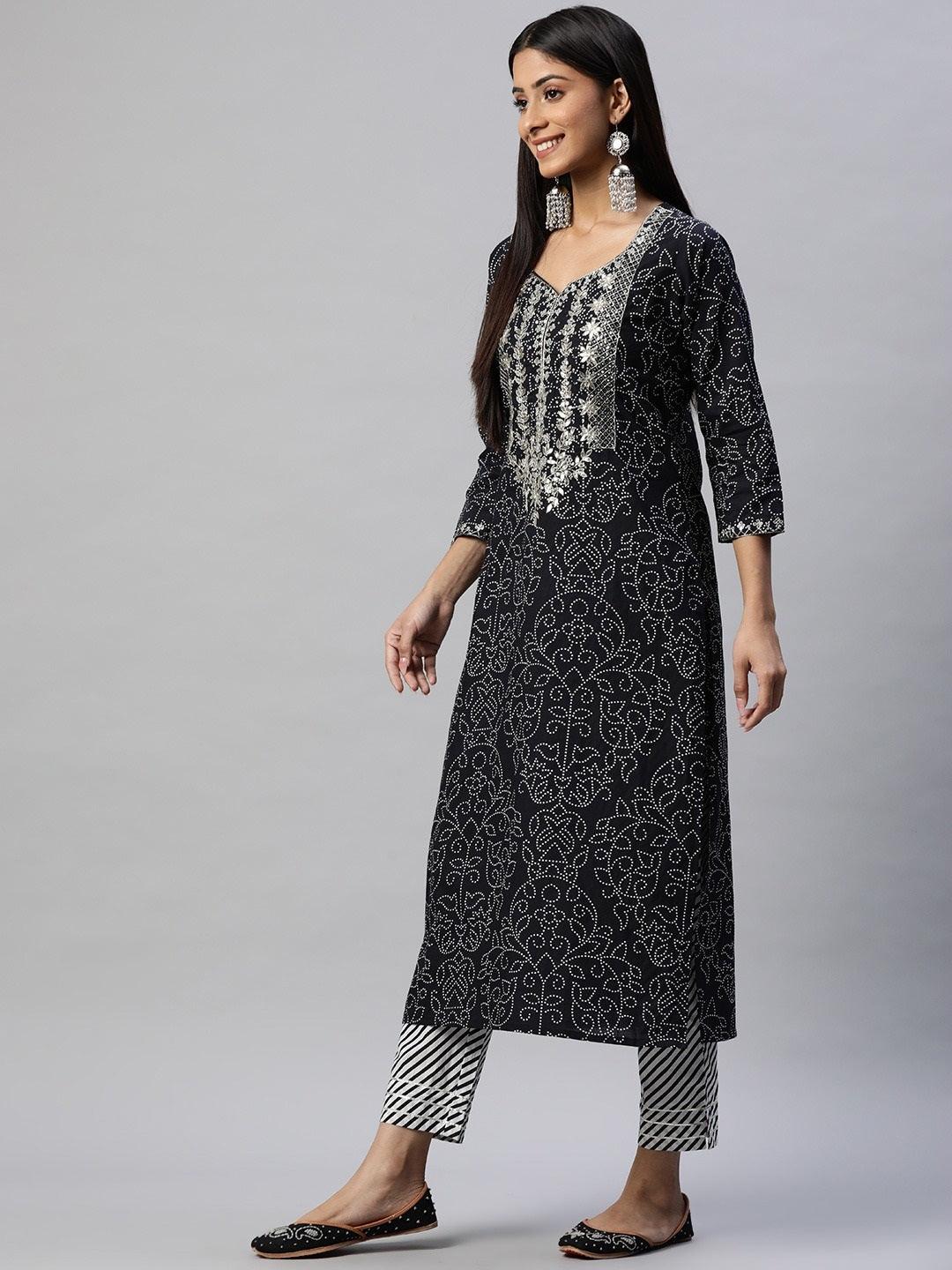 Jamal Jamaloo Black and White Cotton Kurta Pant Set With Dupatta - Jamal Jamaloo
