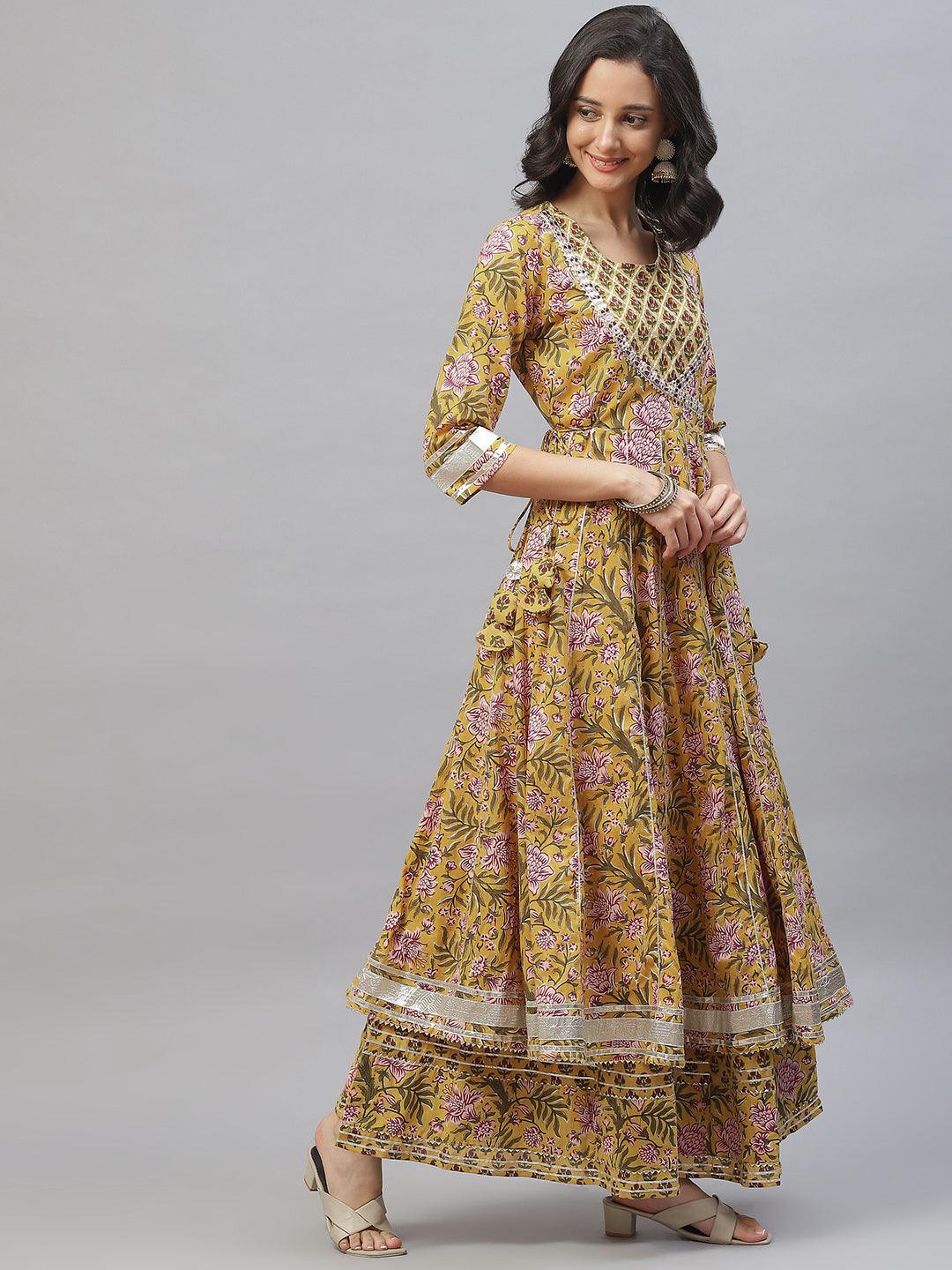 Jamal Jamaloo Mustard Cotton Anarkali Kurta Palazzo Set With Dupatta - Jamal Jamaloo