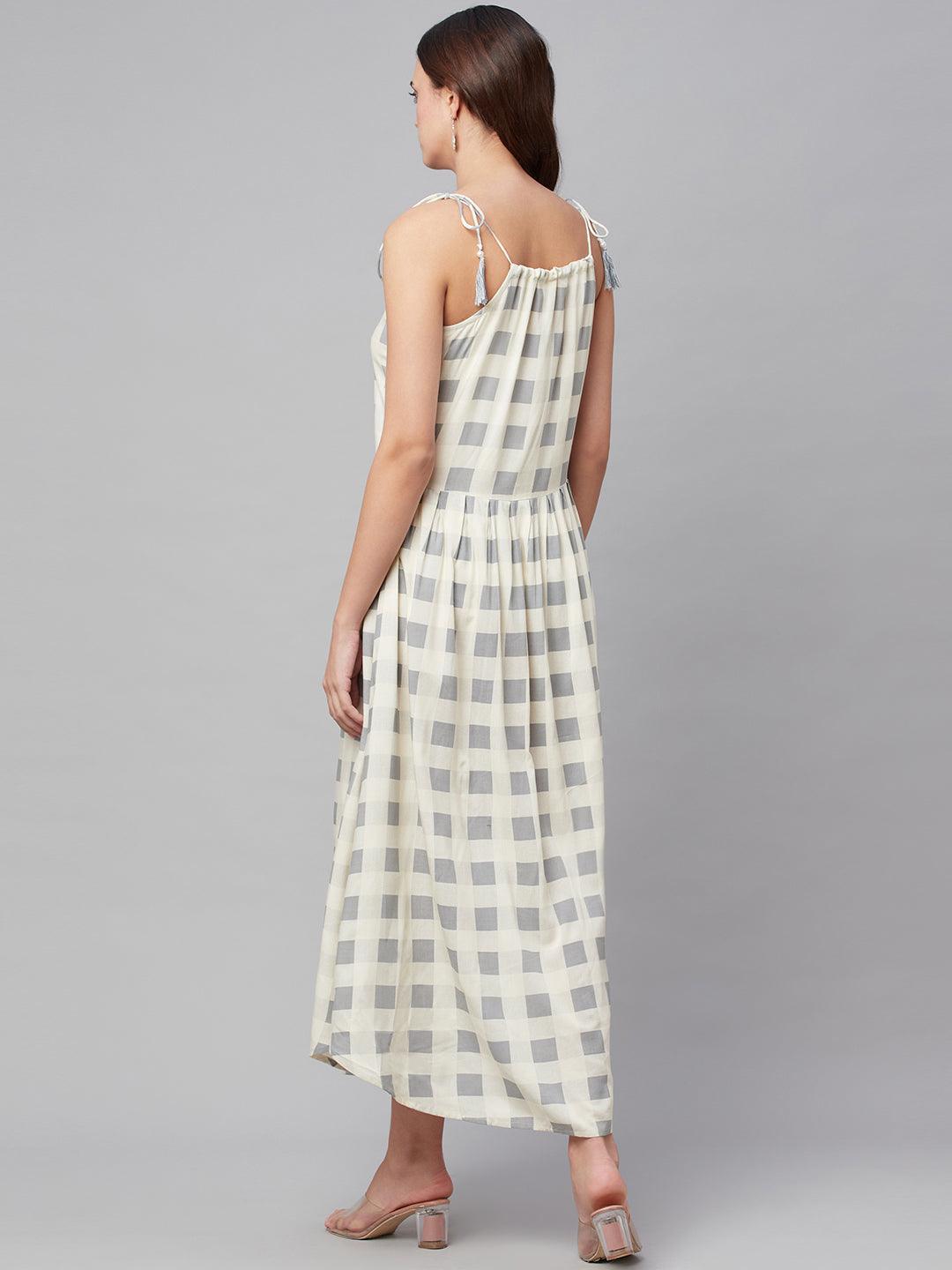 Jamal Jamaloo White Rayon Shoulder Straps Dress - Jamal Jamaloo