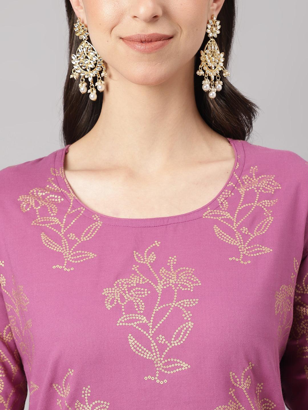 Jamal Jamaloo Purple Foil Print Cotton Sharara Set with Dupatta - Jamal Jamaloo