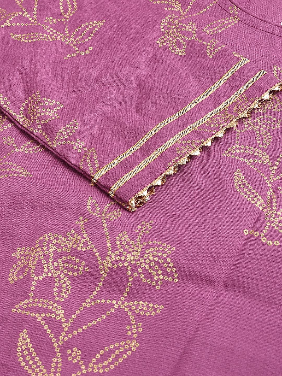 Jamal Jamaloo Purple Foil Print Cotton Sharara Set with Dupatta - Jamal Jamaloo