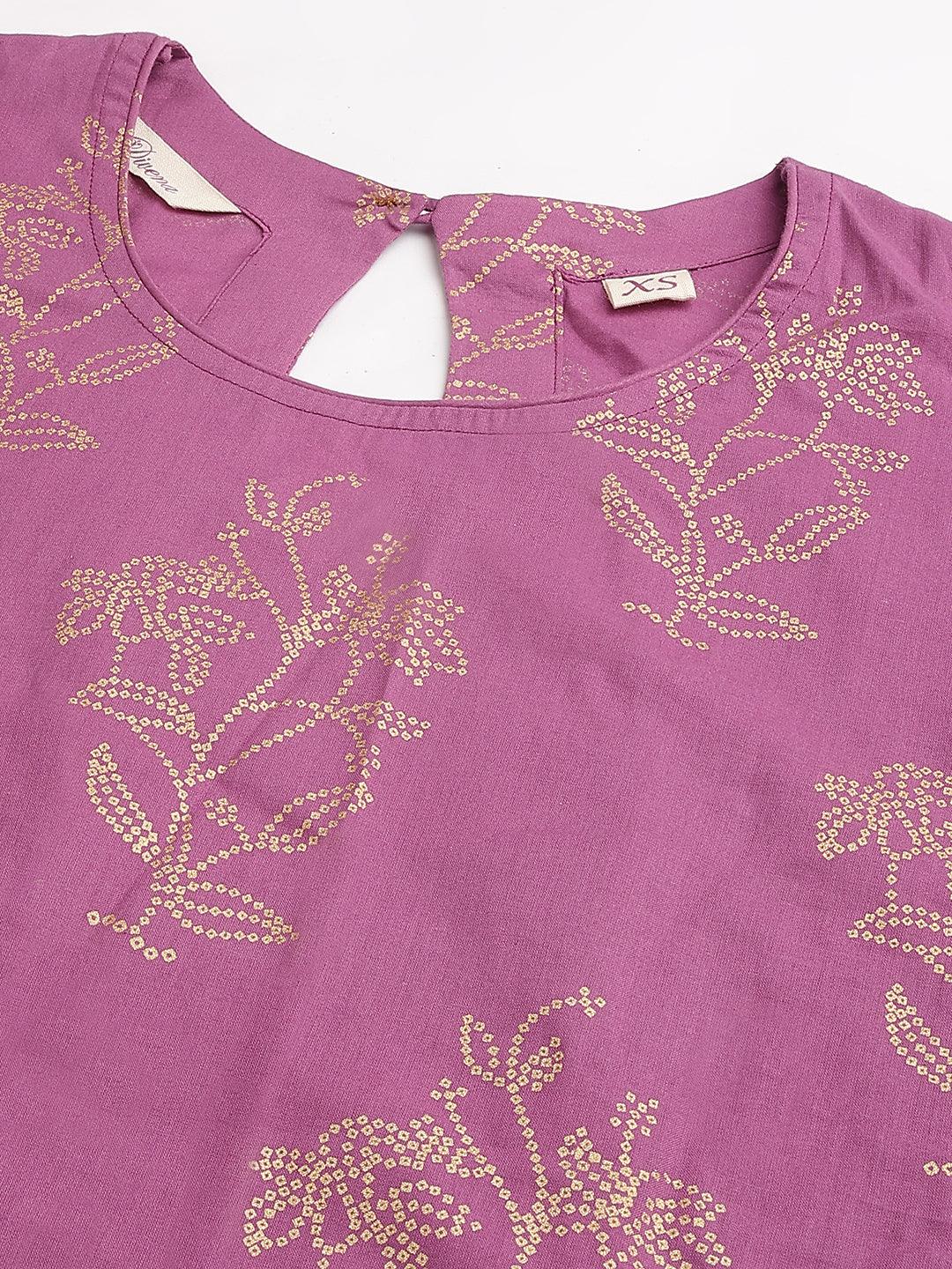 Jamal Jamaloo Purple Foil Print Cotton Sharara Set with Dupatta - Jamal Jamaloo