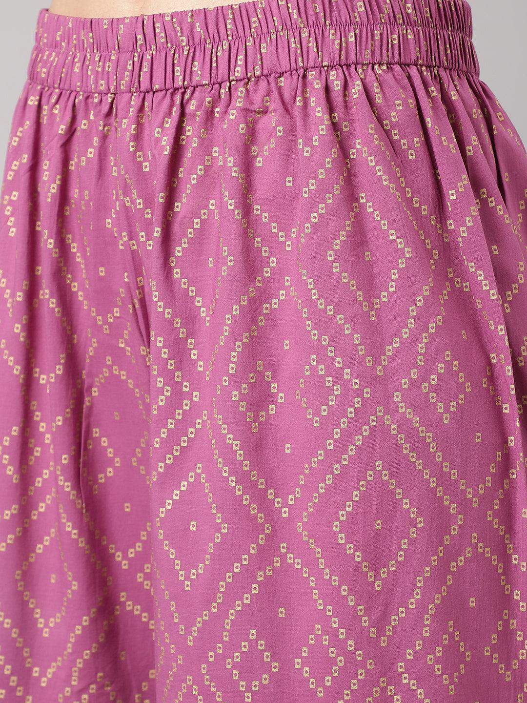 Jamal Jamaloo Purple Foil Print Cotton Sharara Set with Dupatta - Jamal Jamaloo