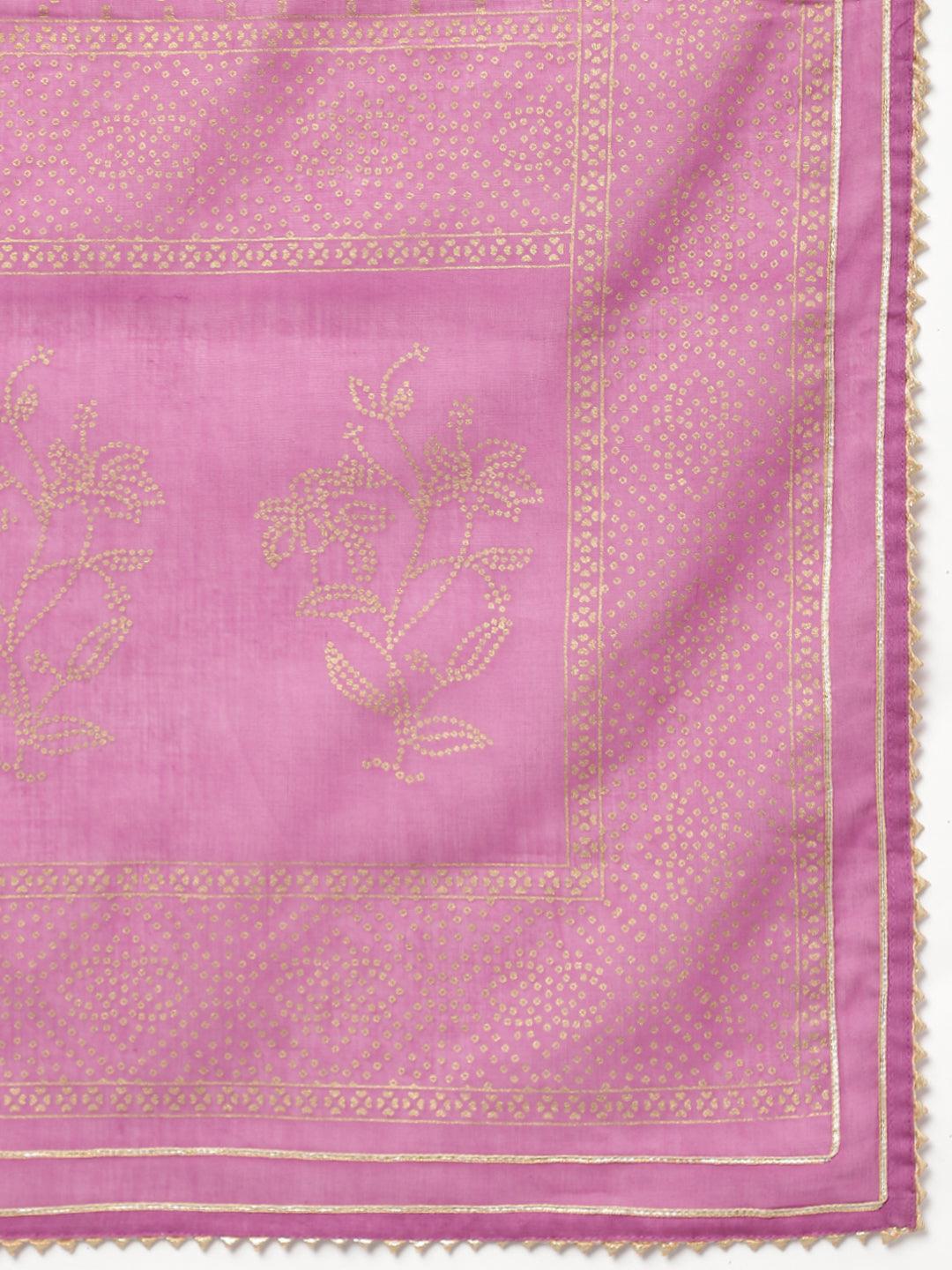 Jamal Jamaloo Purple Foil Print Cotton Sharara Set with Dupatta - Jamal Jamaloo