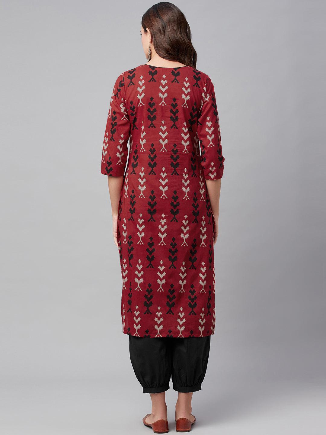 Jamal Jamaloo Maroon Cotton Straight Kurta Hem Cuffed Pant set - Jamal Jamaloo