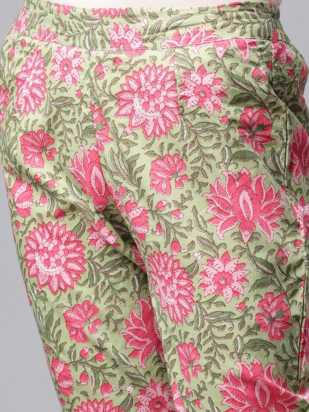 Jamal Jamaloo Green Floral Printed Anarkali Kurta Pant Set with Dupatta - Jamal Jamalooworld.com