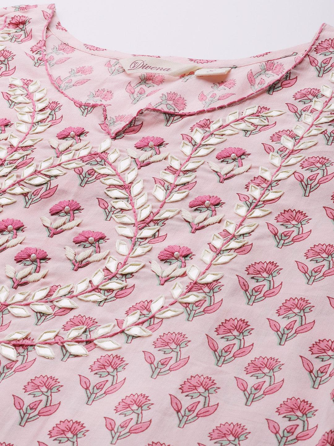 Jamal Jamaloo Pink Cotton Straight Kurta Pant Set With Dupatta - Jamal Jamaloo
