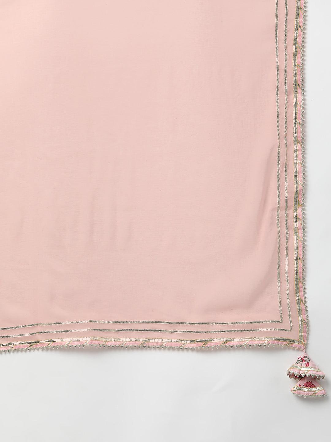 Jamal Jamaloo Pink Cotton Straight Kurta Pant Set With Dupatta - Jamal Jamaloo