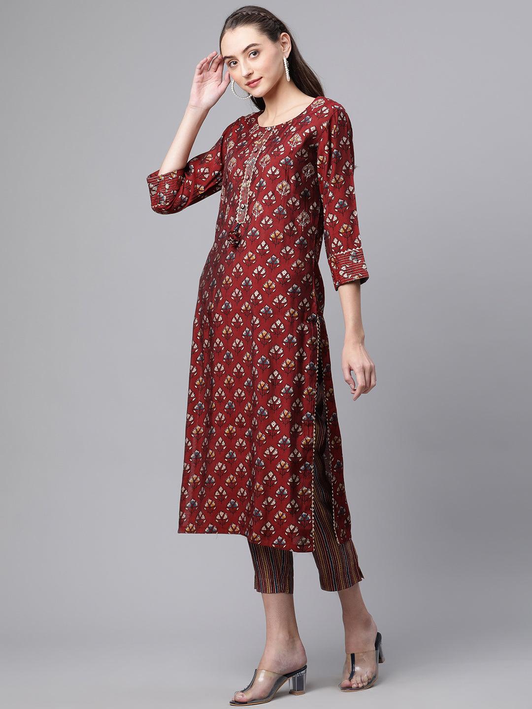 Jamal Jamaloo Maroon Chanderi Kurta pant set - Jamal Jamalooworld.com
