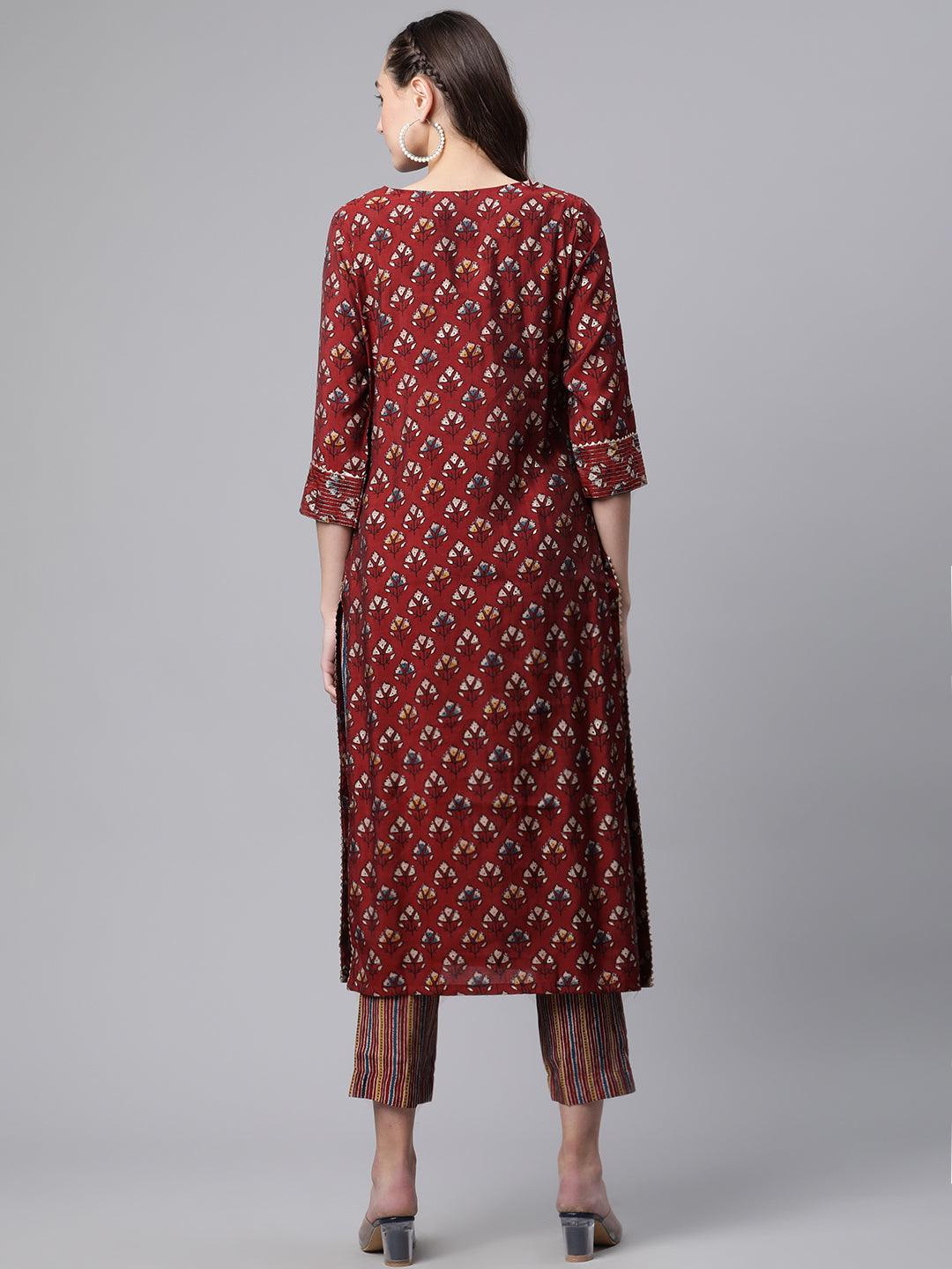 Jamal Jamaloo Maroon Chanderi Kurta pant set - Jamal Jamalooworld.com