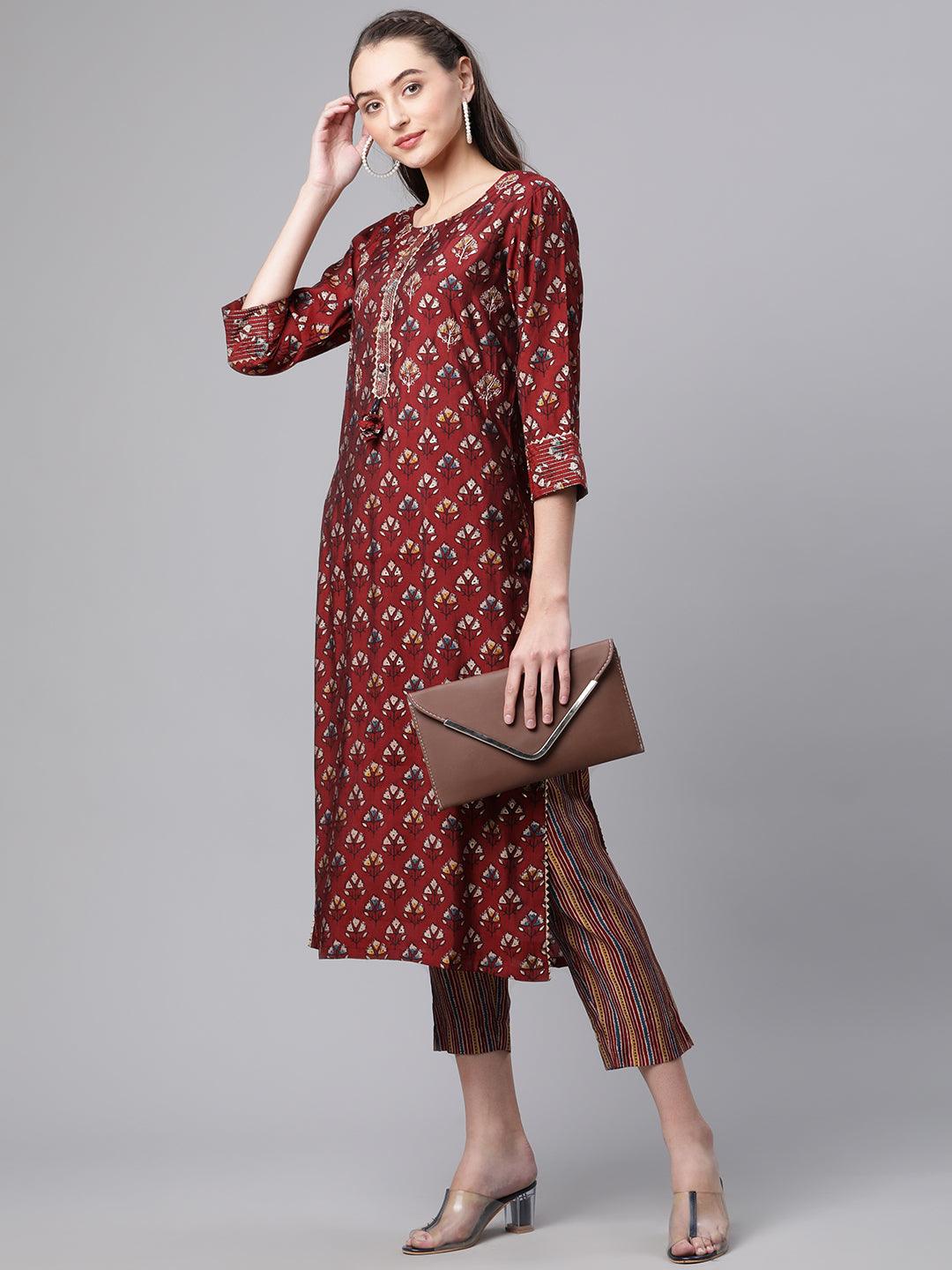 Jamal Jamaloo Maroon Chanderi Kurta pant set - Jamal Jamalooworld.com
