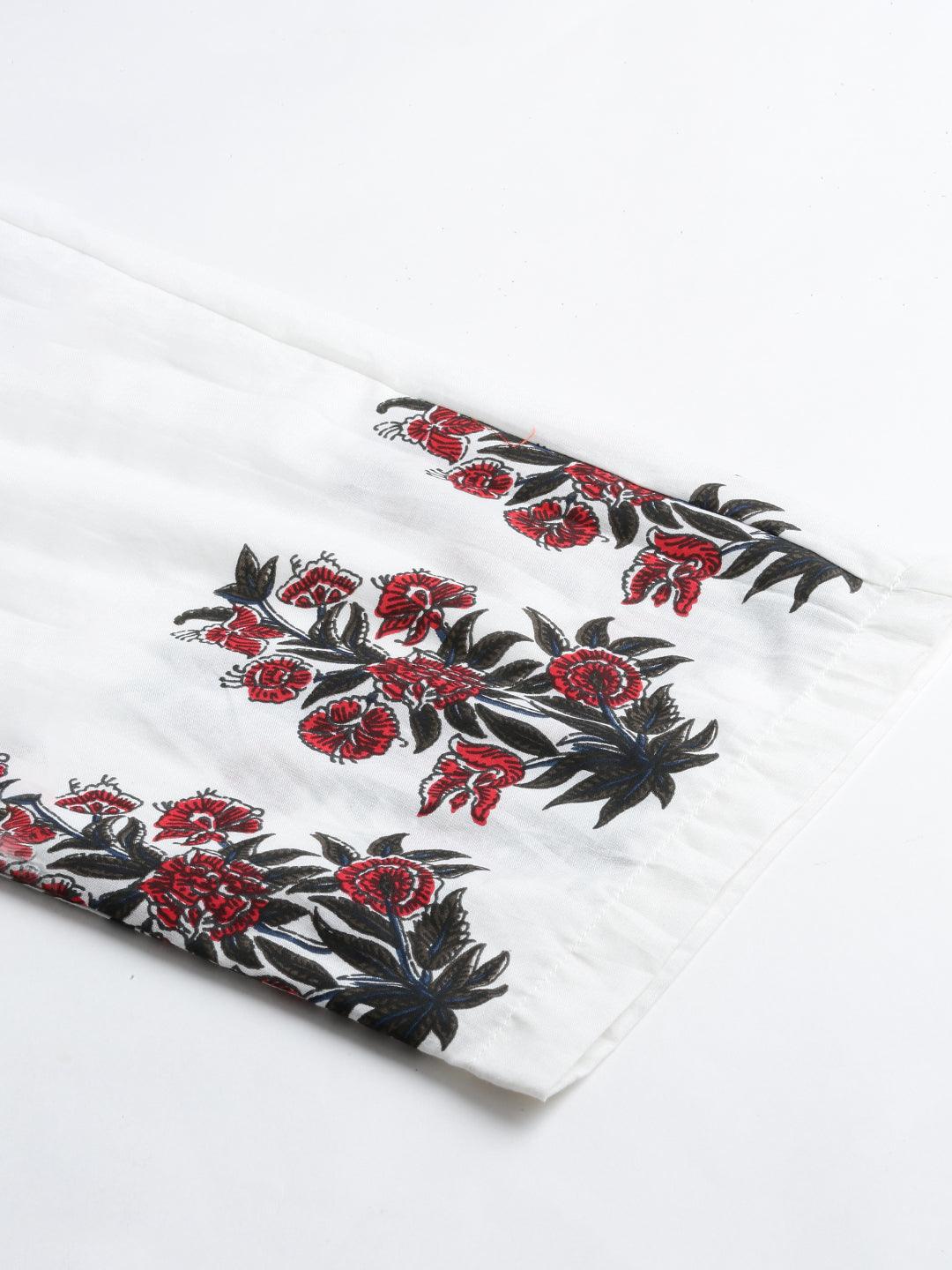 Jamal Jamaloo White Floral Kurta Pant Set with Chanderi Shurg - Jamal Jamaloo
