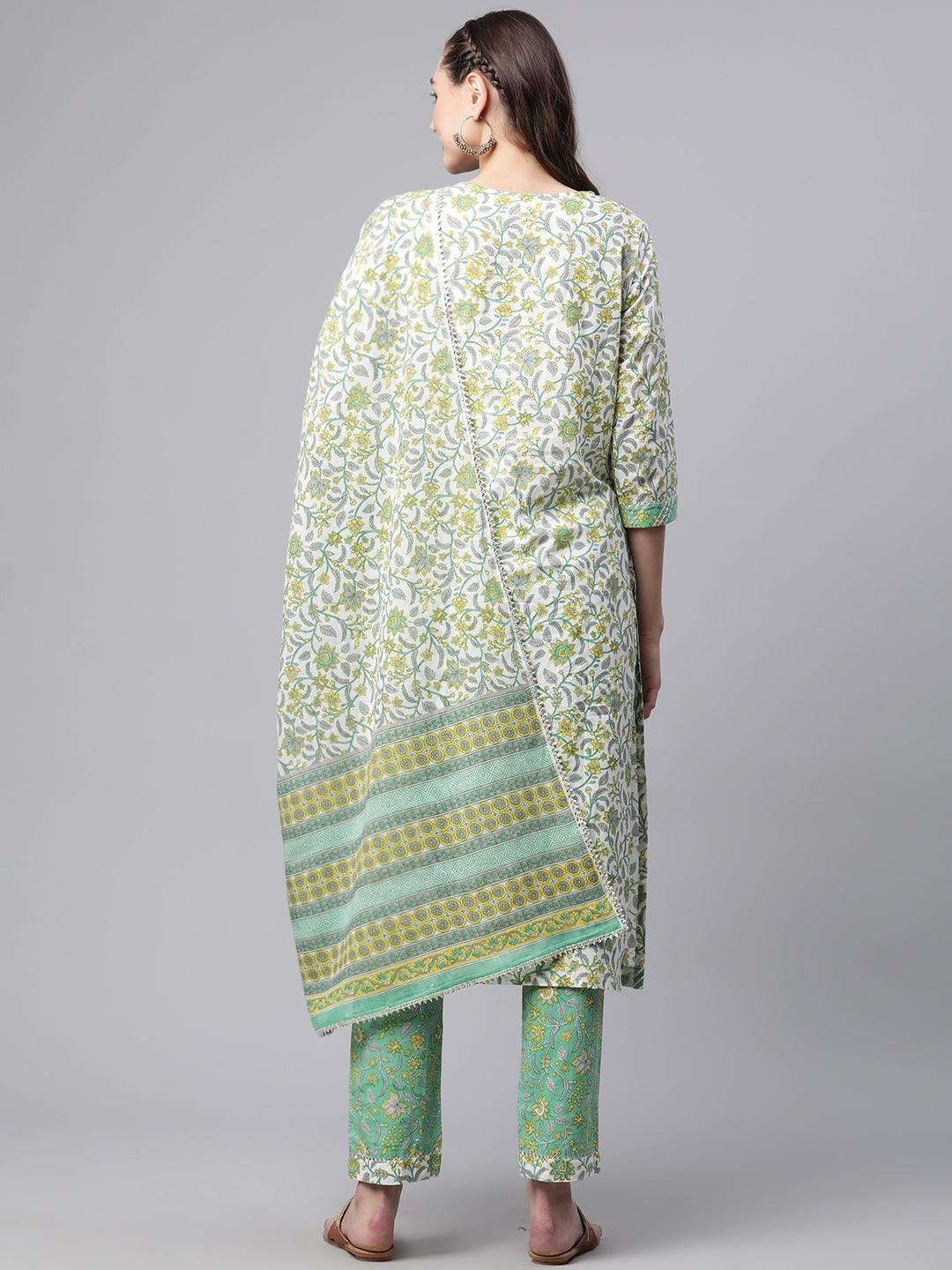 Jamal Jamaloo White Cotton Straight Kurta Pant set with Dupatta - Jamal Jamalooworld.com