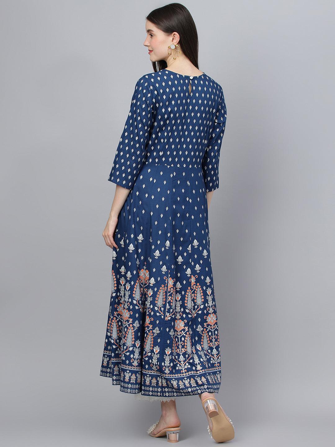 Jamal Jamaloo Indigo Ethnic Motif Rayon Anarkali Kurta - Jamal Jamaloo