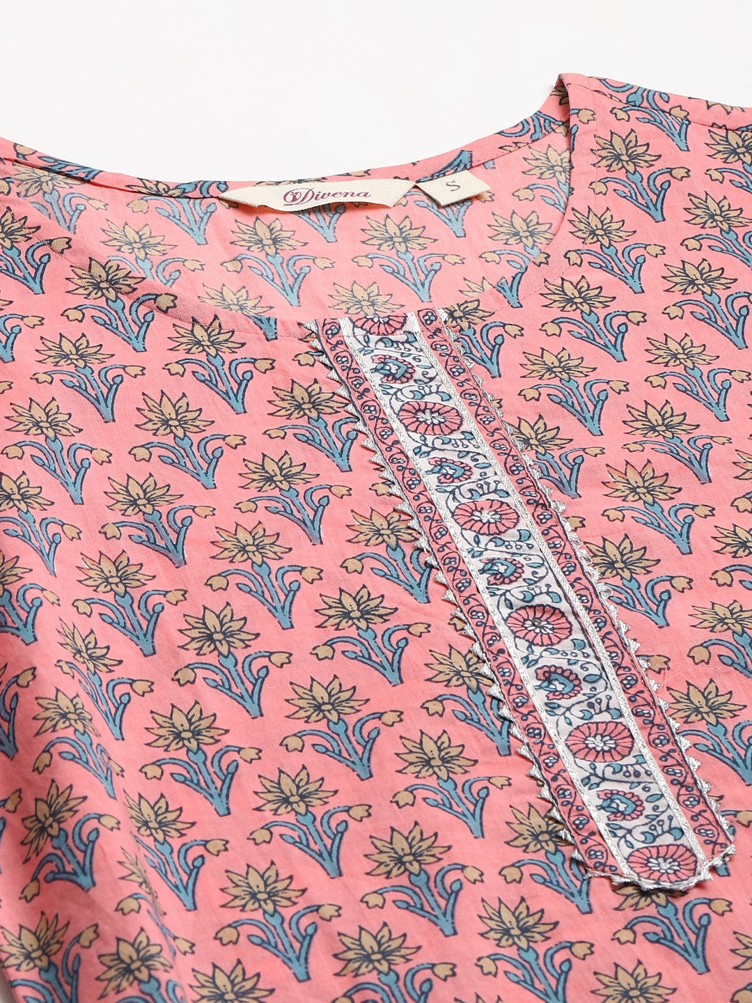 Women Pink Printed Gotta Patti Pure Cotton Kurta with Trousers & Dupatta
