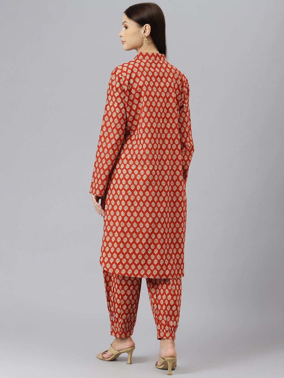 Jamal Jamaloo Maroon Cotton Shirt Style Kurta Hem Cuffed Pant Co-ord Set - Jamal Jamaloo