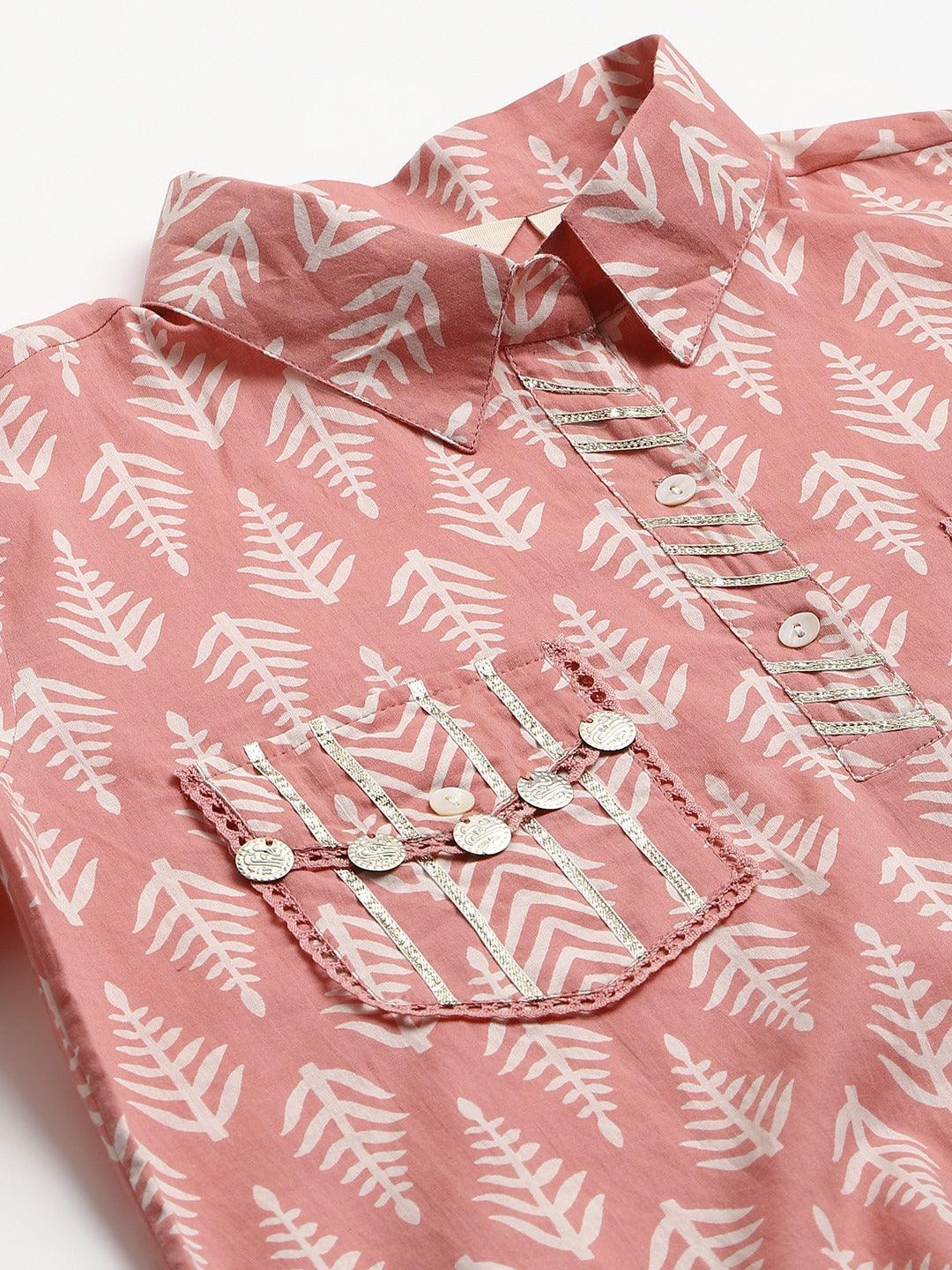 Jamal Jamaloo Pink Cotton Shirt Style Kurta Hem Cuffed Pant Co-ord Set - Jamal Jamaloo