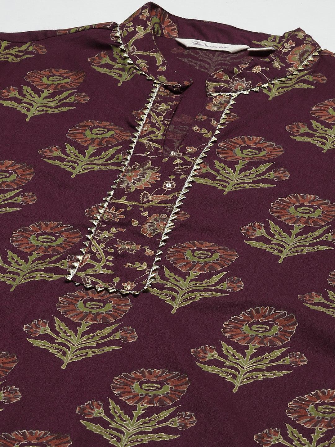 Jamal Jamaloo Purple Cotton Straight Kurta Pant Set with Dupatta - Jamal Jamaloo