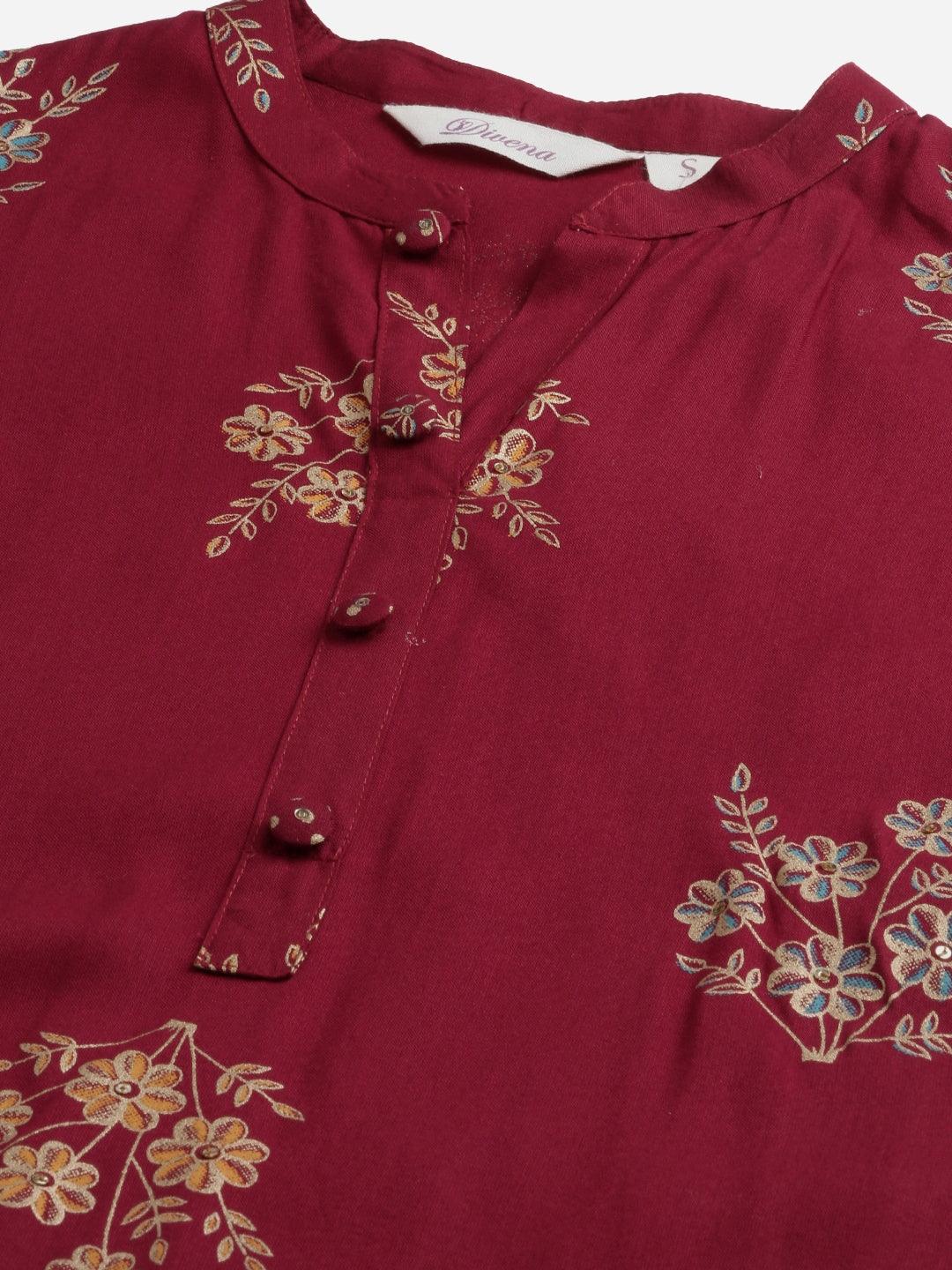 Jamal Jamaloo Maroon Rayon Kurta Pant Set with kota doria Dupatta - Jamal Jamaloo