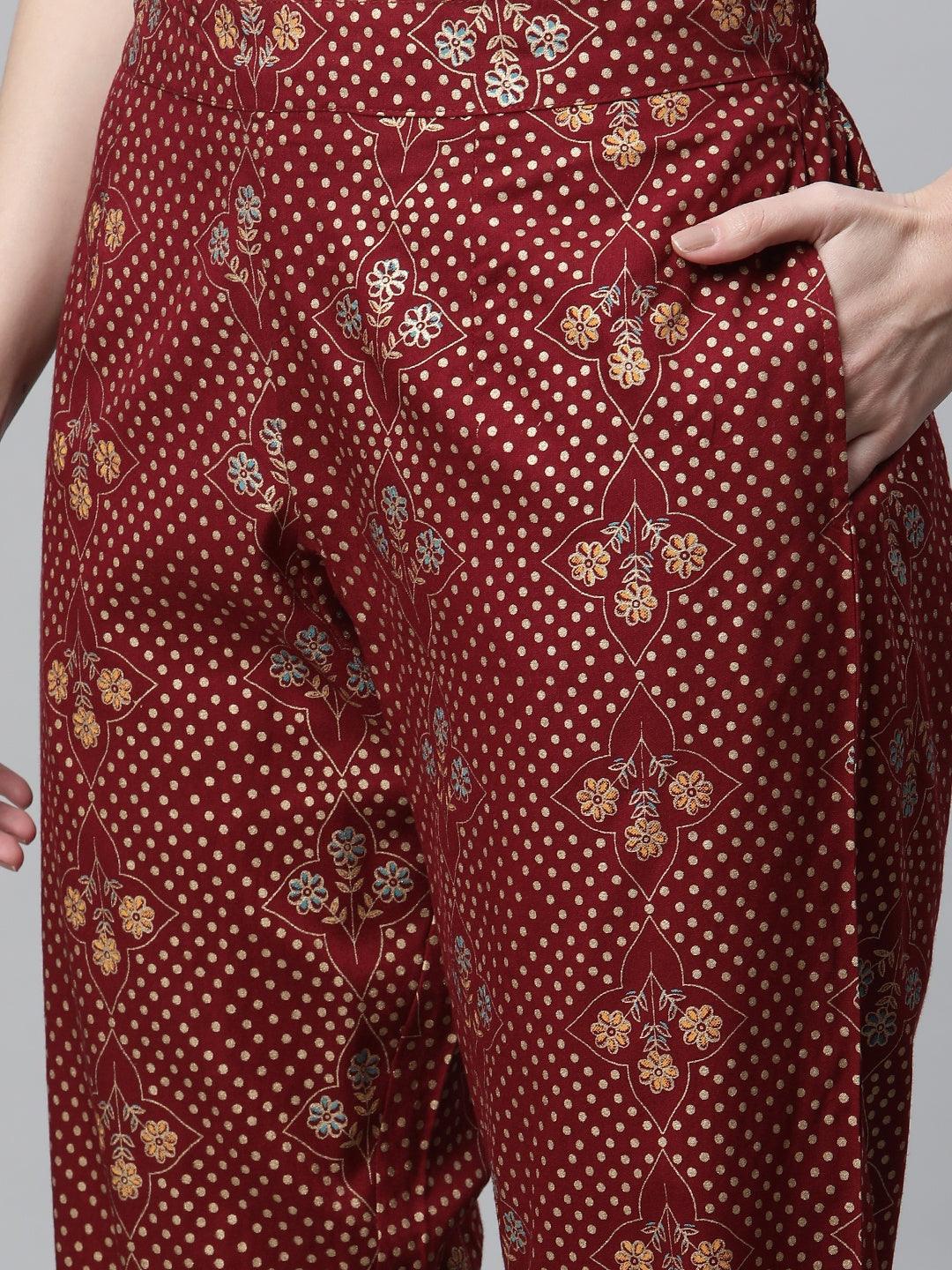 Jamal Jamaloo Maroon Rayon Kurta Pant Set with kota doria Dupatta - Jamal Jamaloo