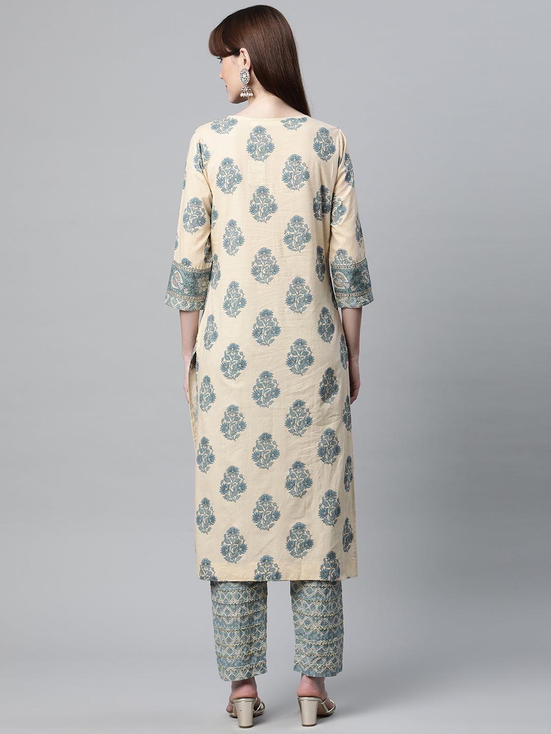 Jamal Jamaloo Beige Cotton Straight Kurta Pant Set - Jamal Jamaloo
