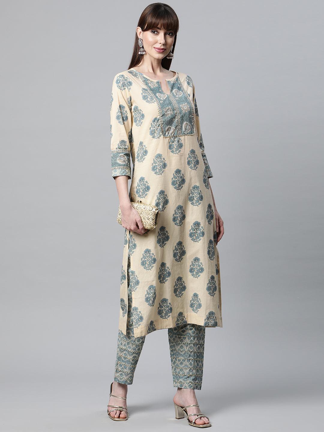 Jamal Jamaloo Beige Cotton Straight Kurta Pant Set - Jamal Jamaloo