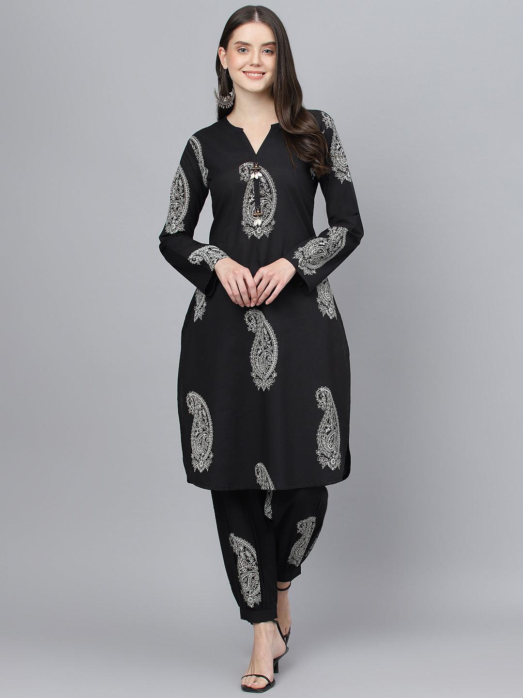 Jamal Jamaloo Black Cotton Straight Kurta Hem Cuffed Pant set - Jamal Jamaloo