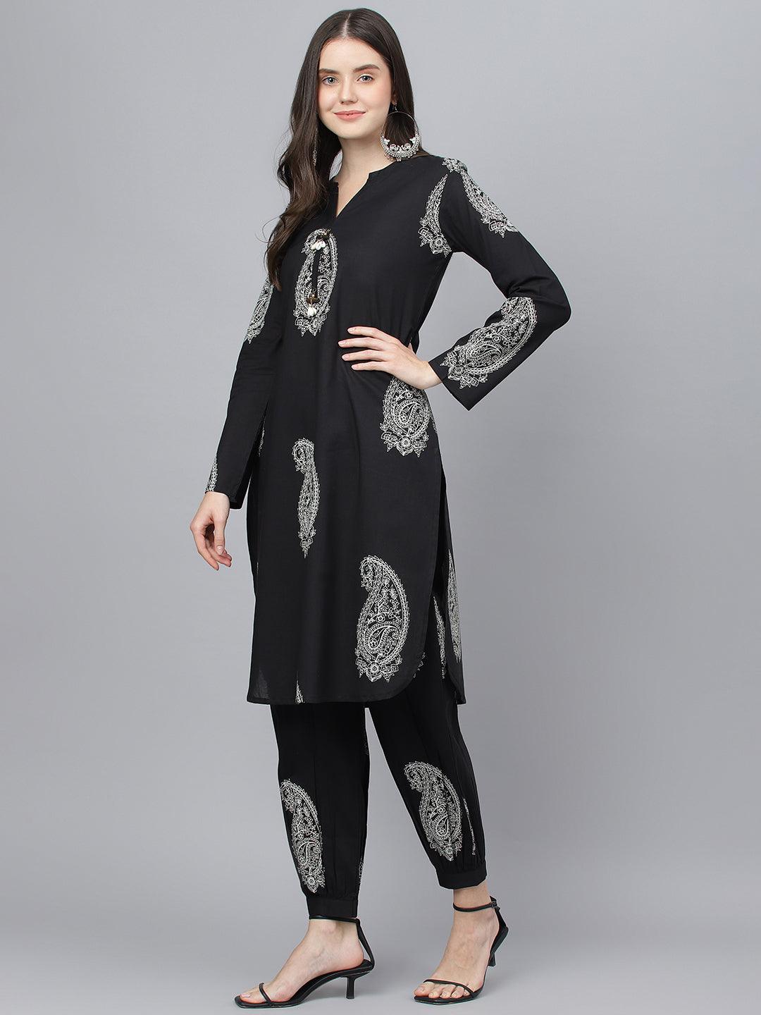 Jamal Jamaloo Black Cotton Straight Kurta Hem Cuffed Pant set - Jamal Jamaloo