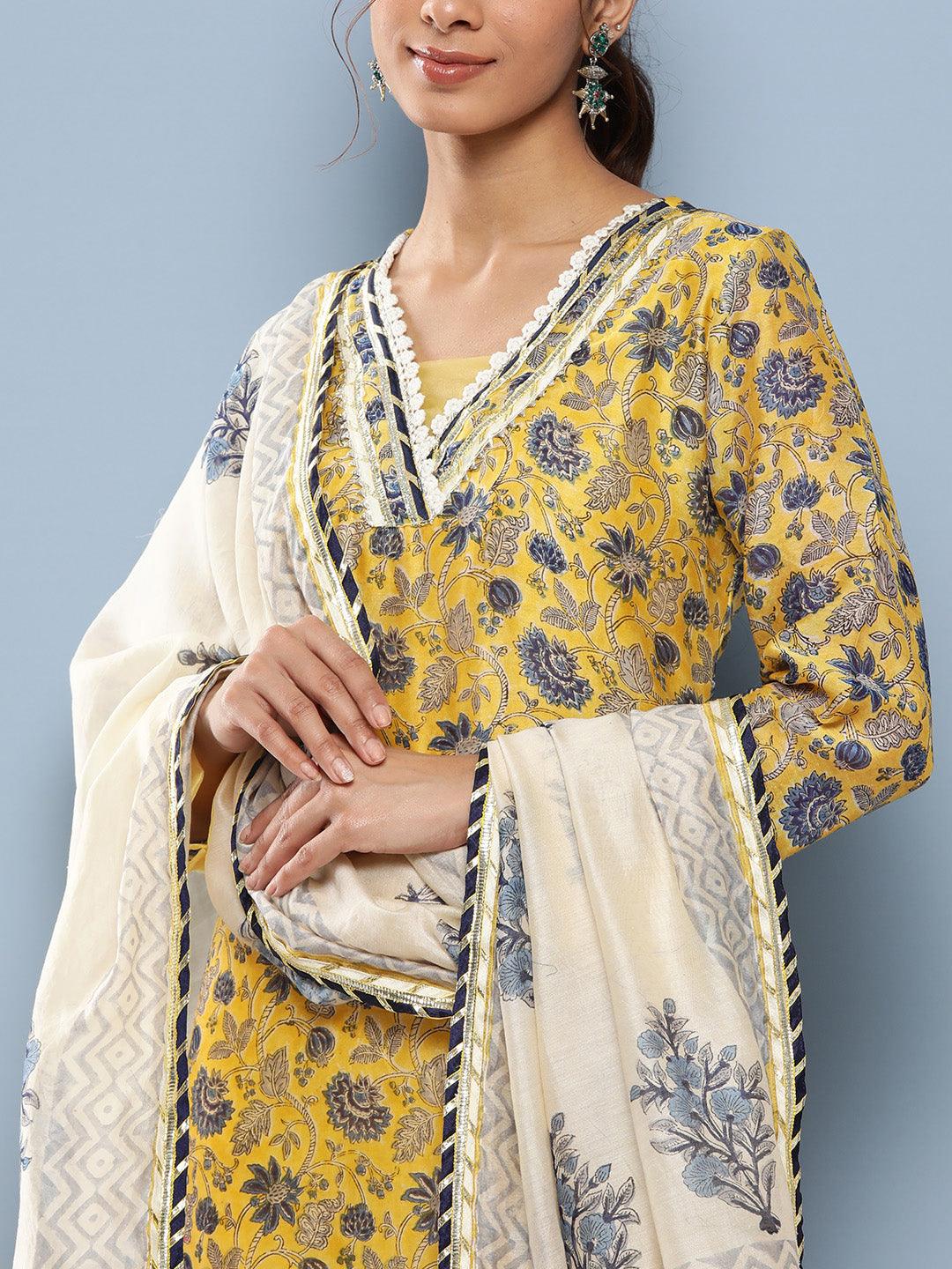 Jamal Jamaloo Yellow Pure Chanderi Kurta Pant Set with Dupatta - Jamal Jamaloo