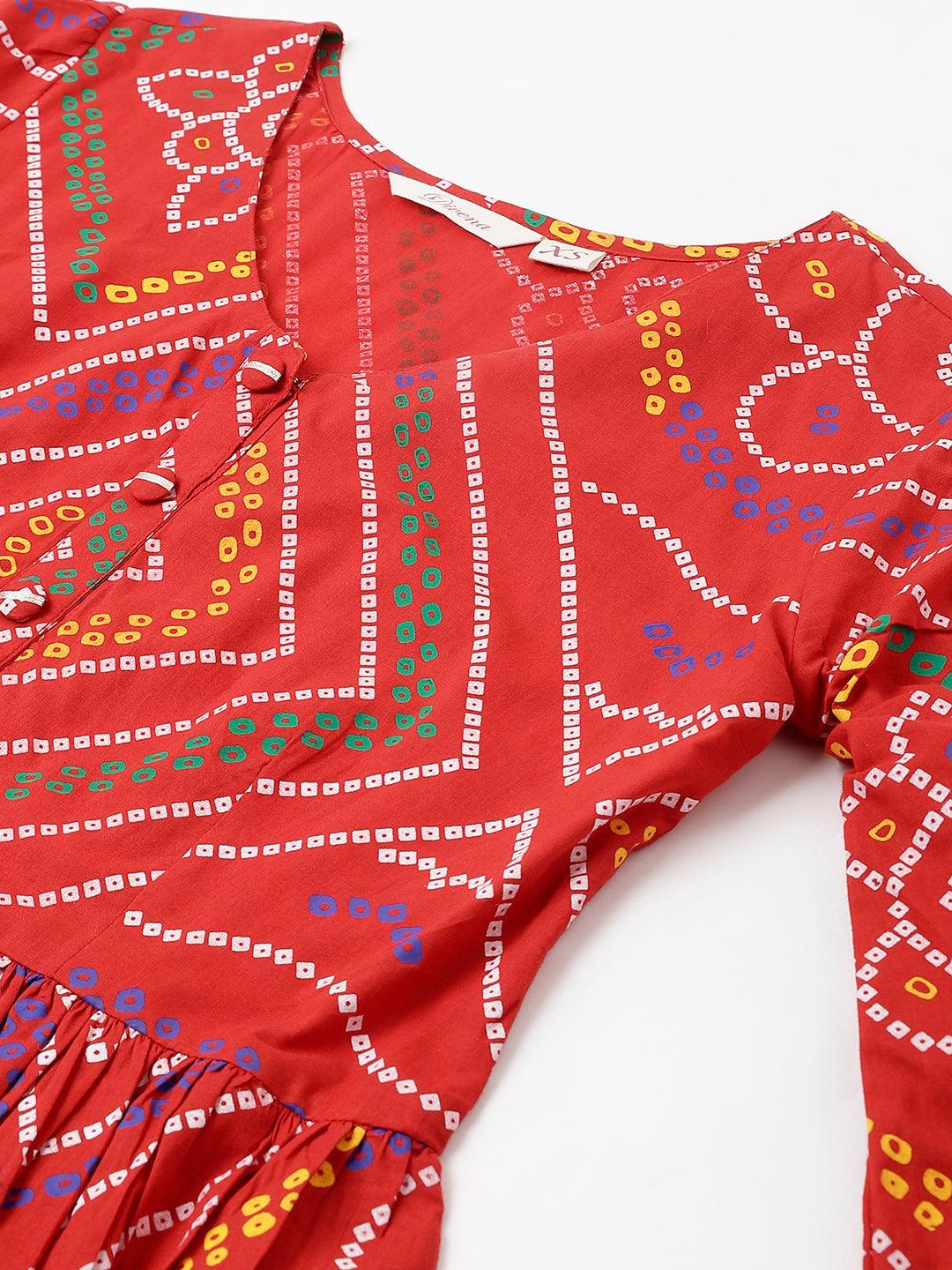 Jamal Jamaloo Red Bandhani Printed Cotton Peplum Top - Jamal Jamaloo